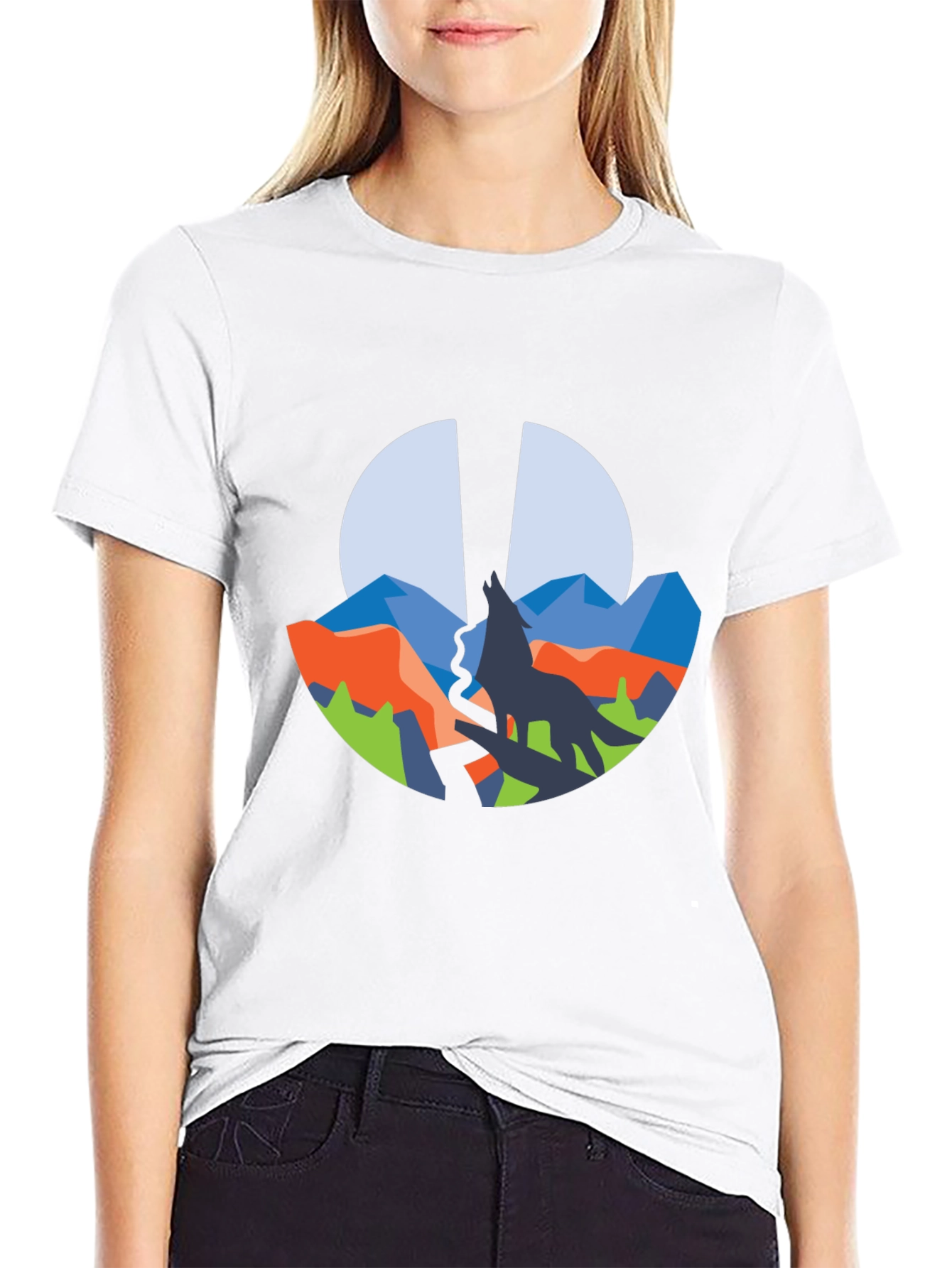 Wolf Mountain Graphic Tee - Black Crew Neck