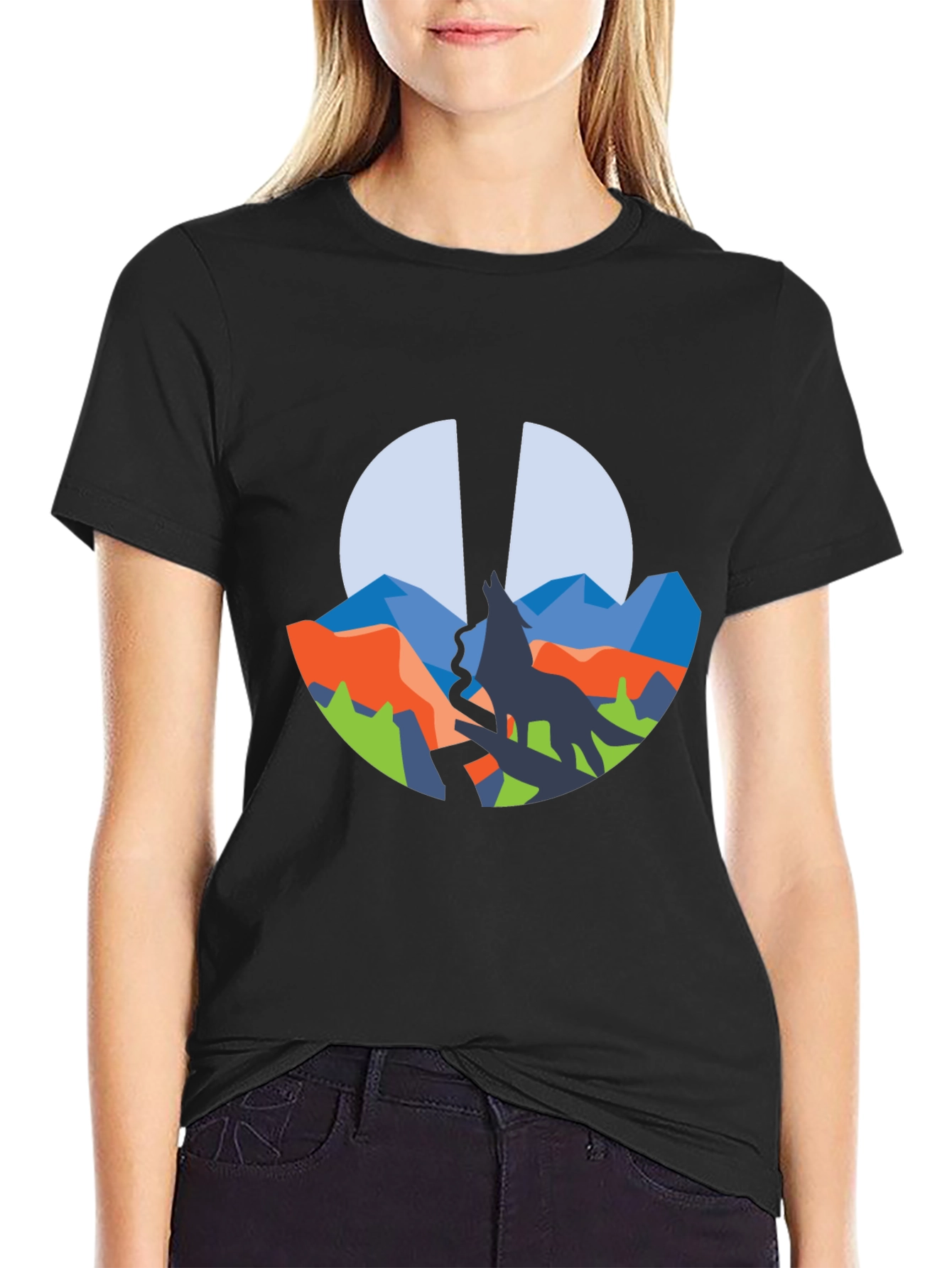 Wolf Mountain Graphic Tee - Black Crew Neck