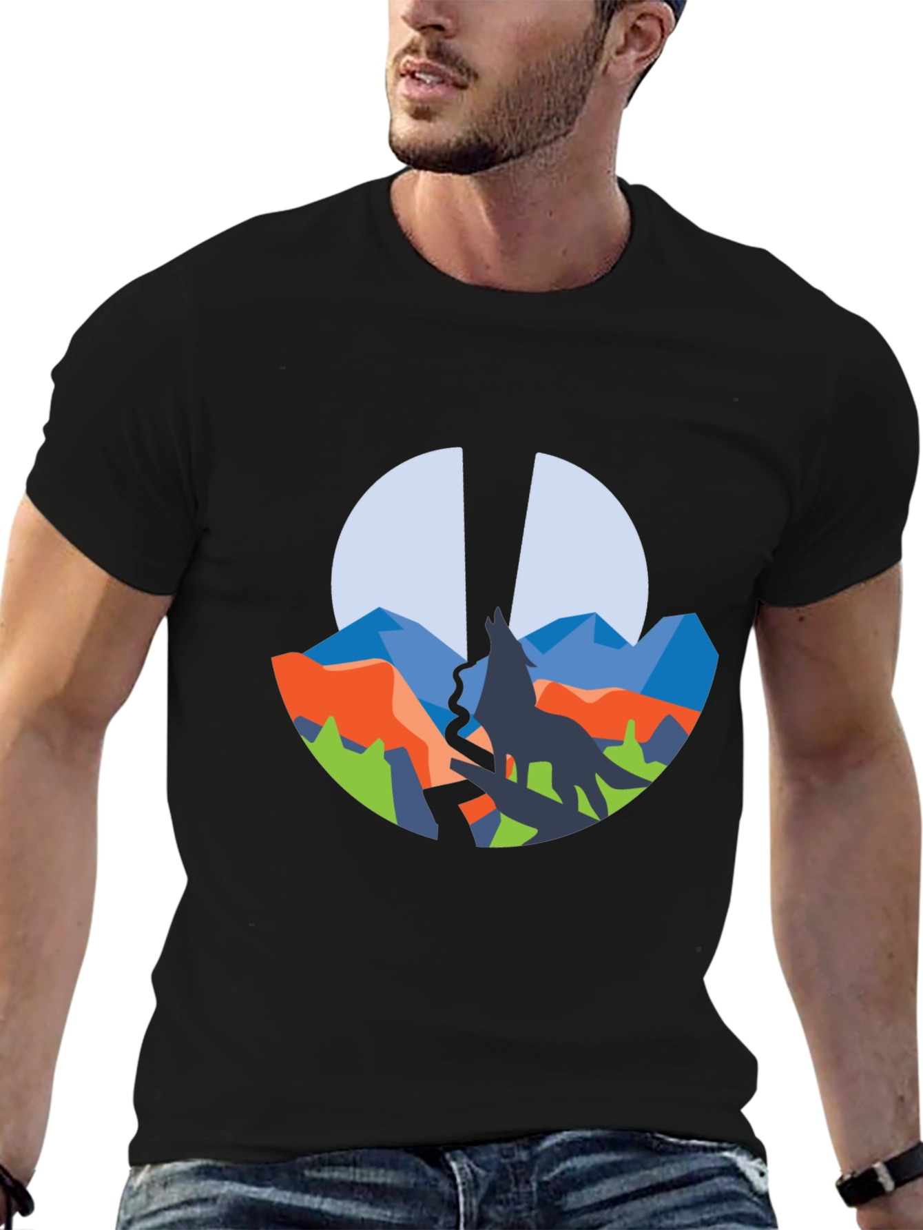 Wolf Mountain Graphic Tee - Black Crew Neck
