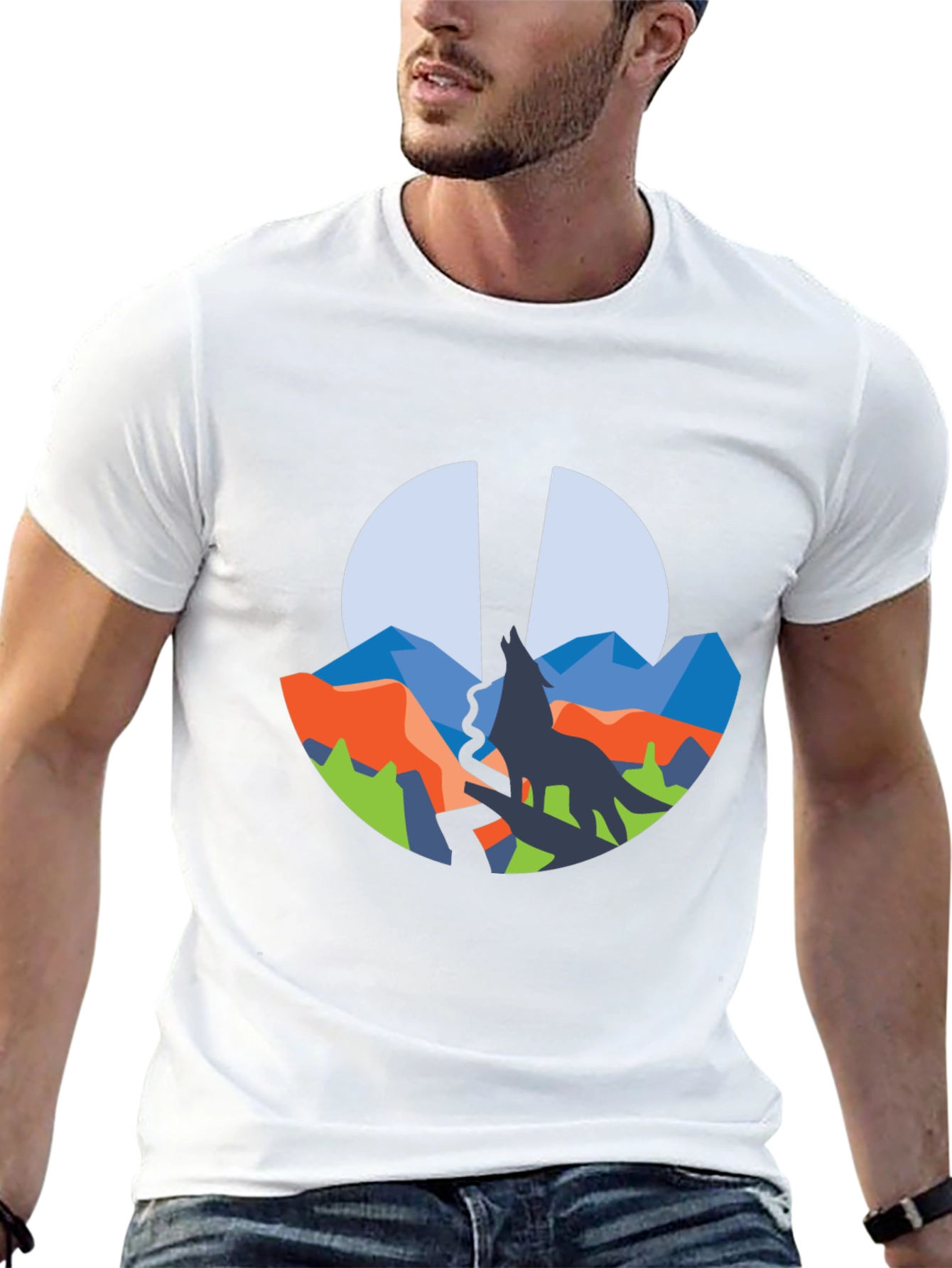 Wolf Mountain Graphic Tee - Black Crew Neck