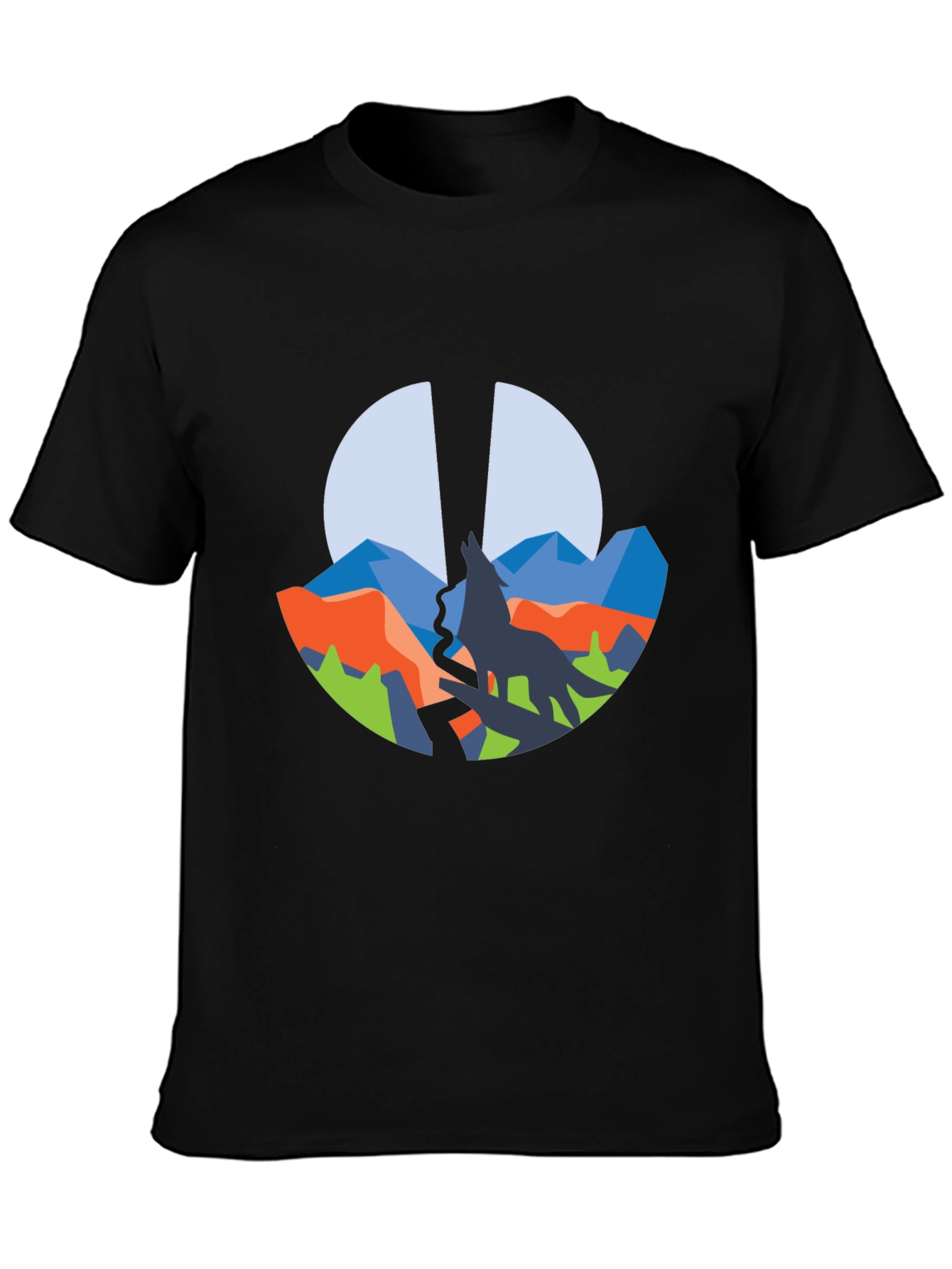 Wolf Mountain Graphic Tee - Black Crew Neck