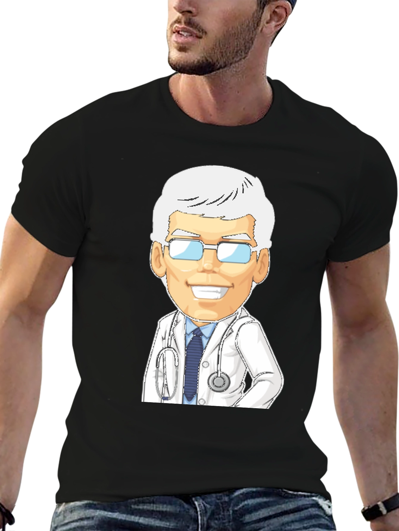 Doctor Cartoon Graphic T-Shirt - Black