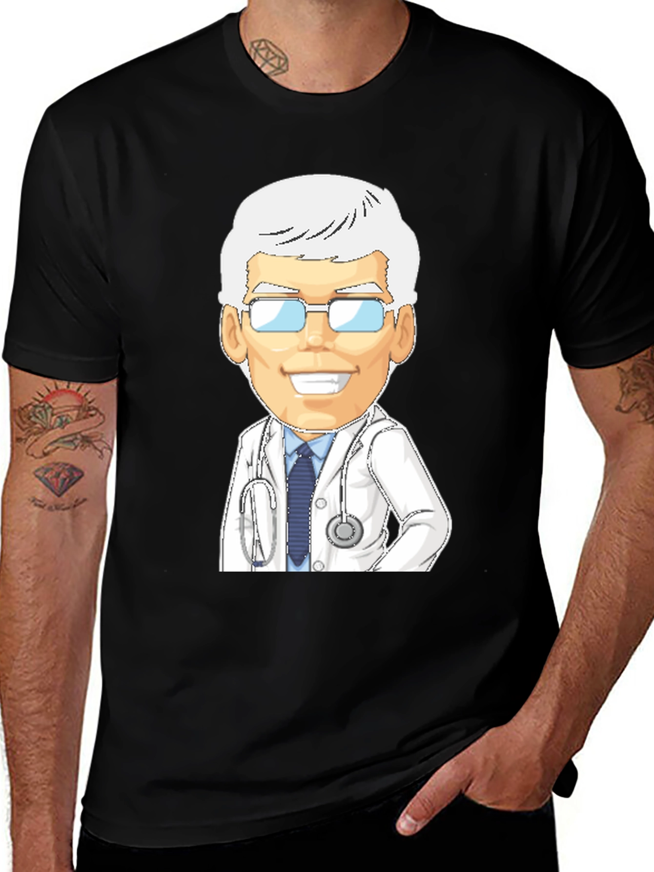 Doctor Cartoon Graphic T-Shirt - Black