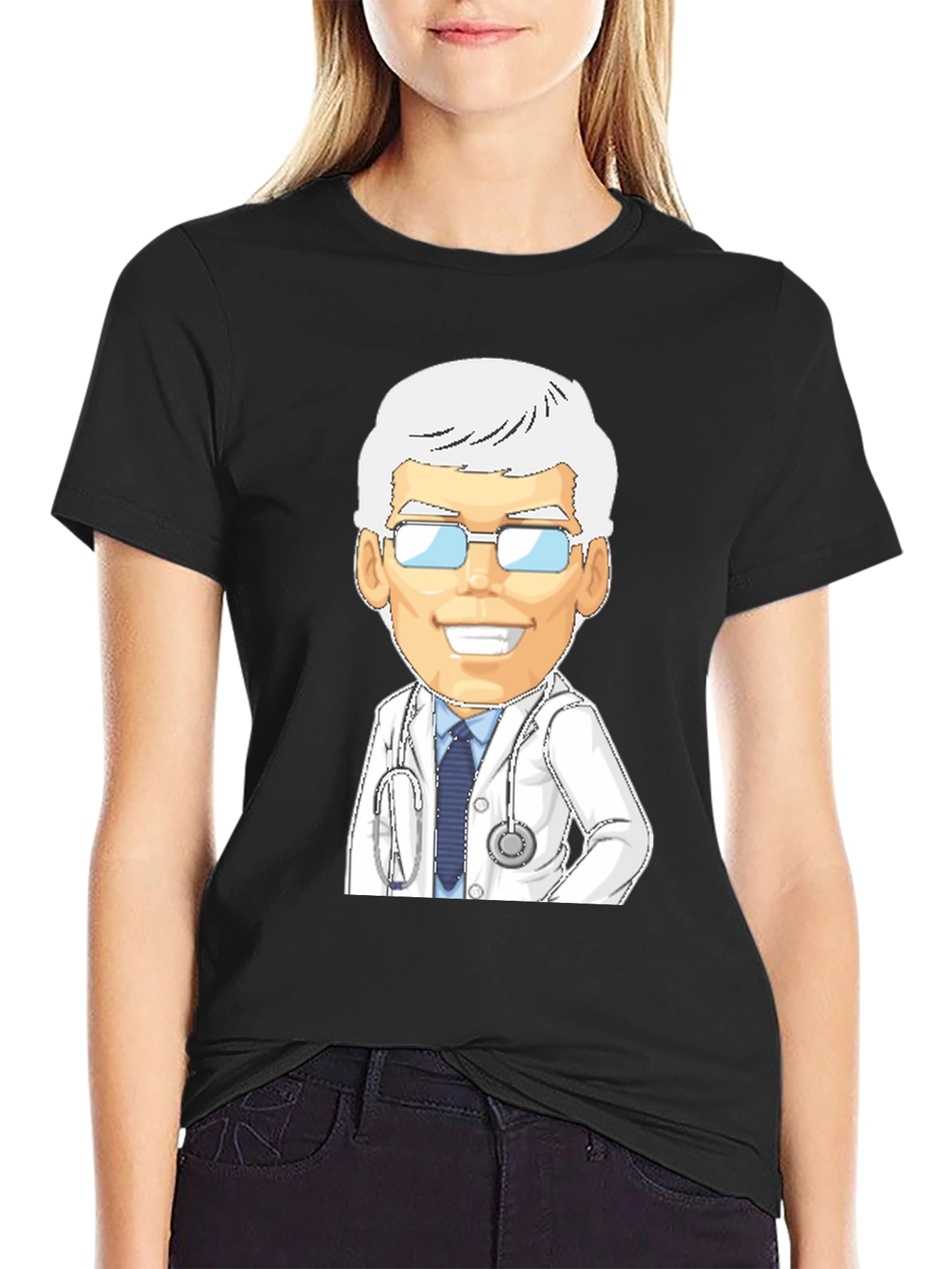 Doctor Cartoon Graphic T-Shirt - Black