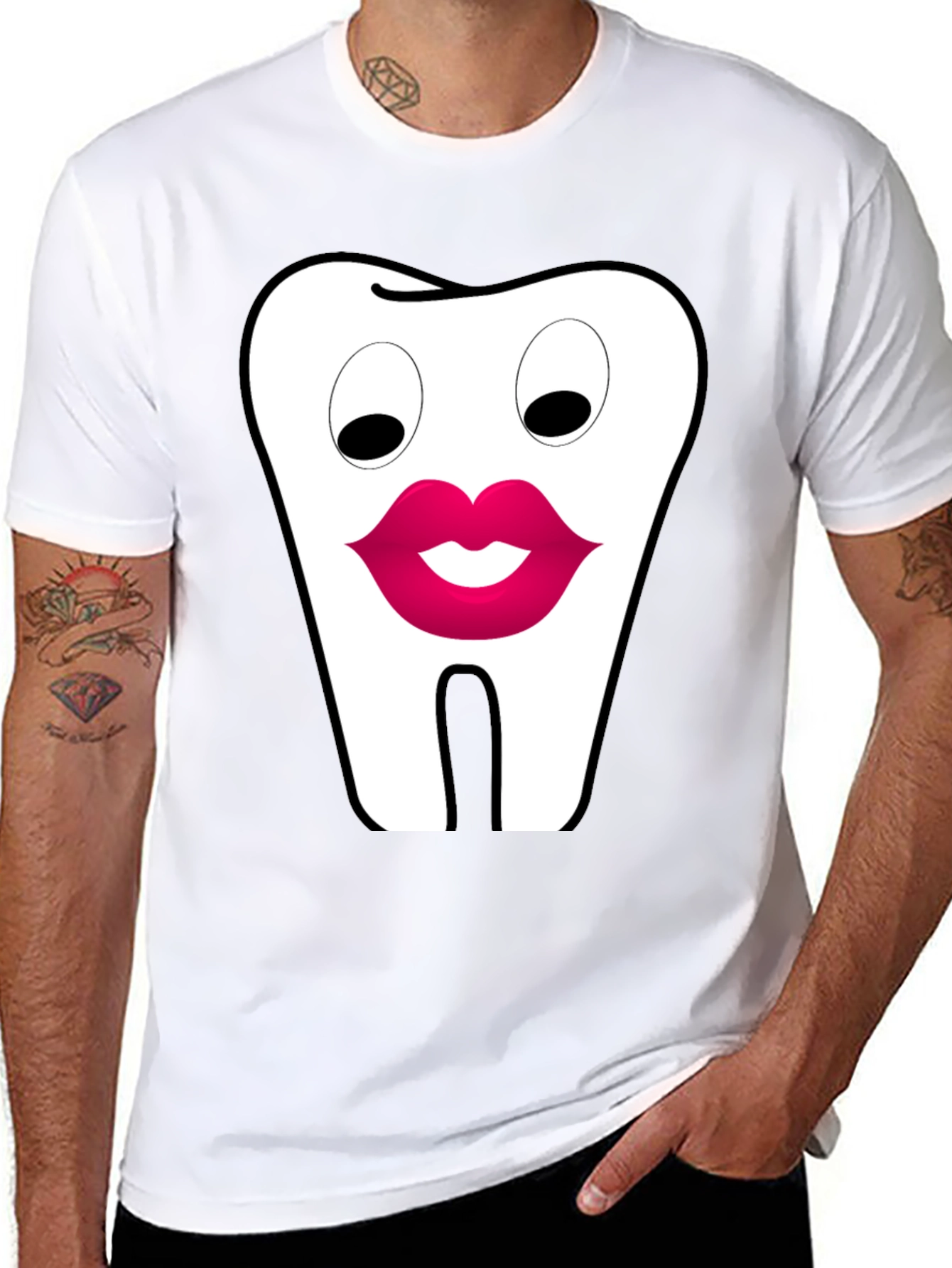 Funny Tooth Lips Graphic Tee - Black Cotton T-Shirt