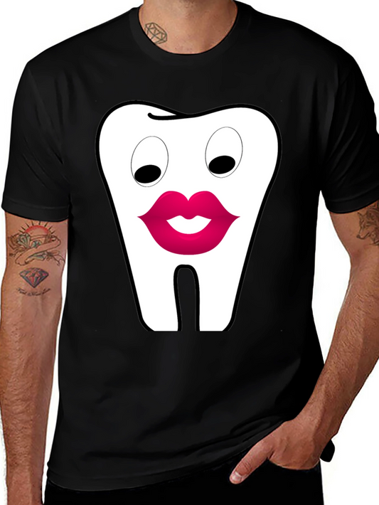 Funny Tooth Lips Graphic Tee - Black Cotton T-Shirt