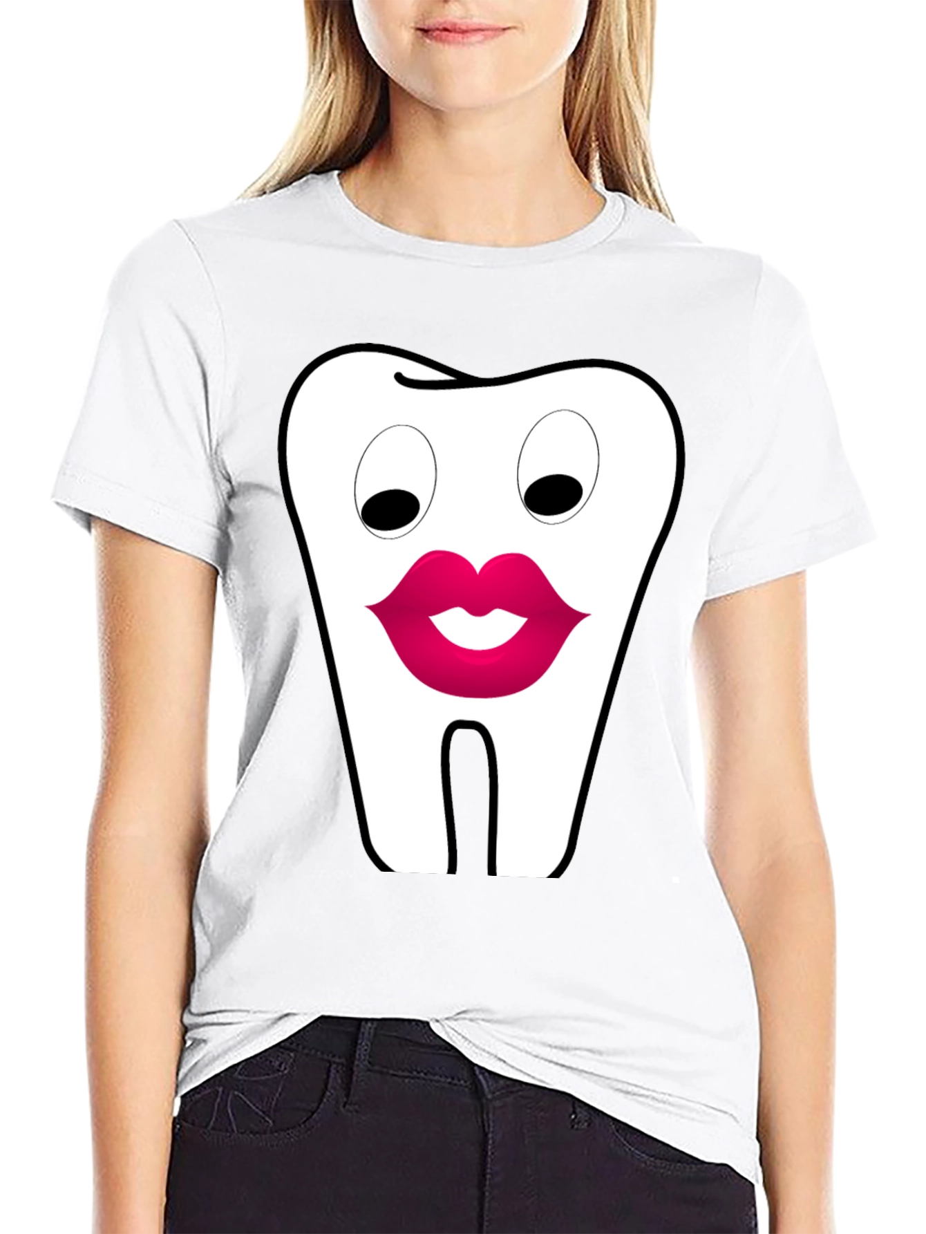 Funny Tooth Lips Graphic Tee - Black Cotton T-Shirt