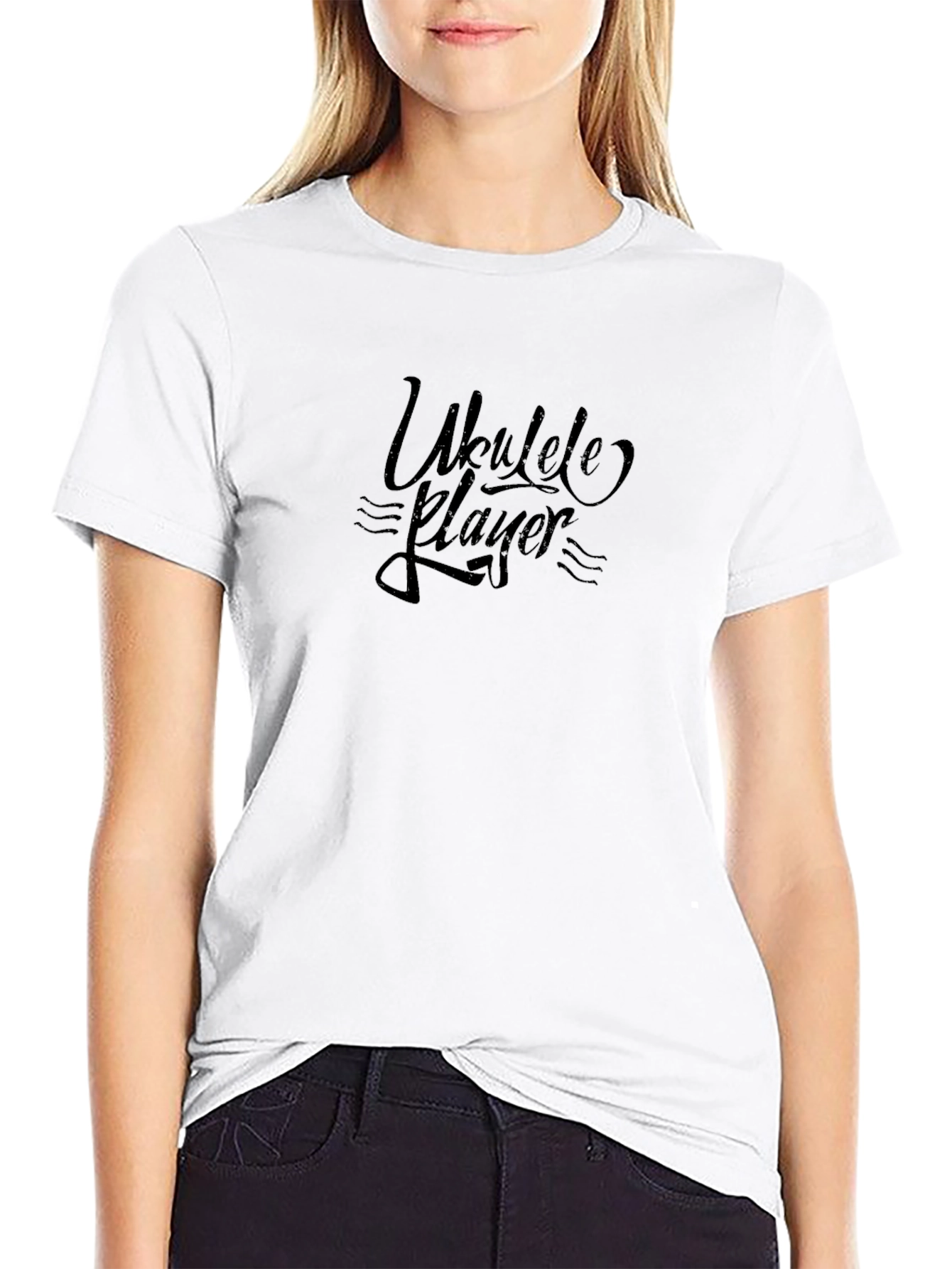 Ukulele Player Graphic Tee - Black Cotton T-Shirt