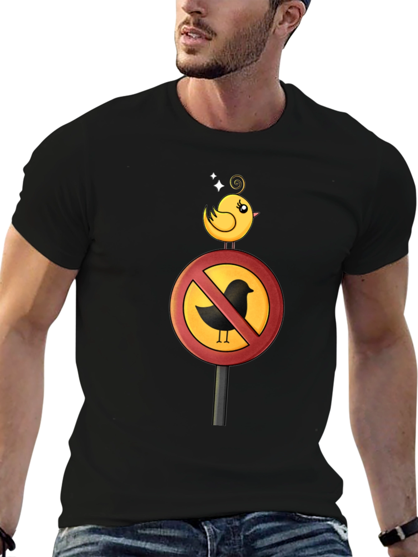 Funny Bird Ban Cartoon Graphic T-Shirt