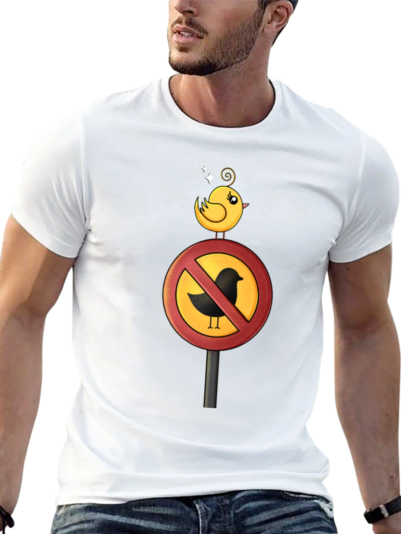 Funny Bird Ban Cartoon Graphic T-Shirt