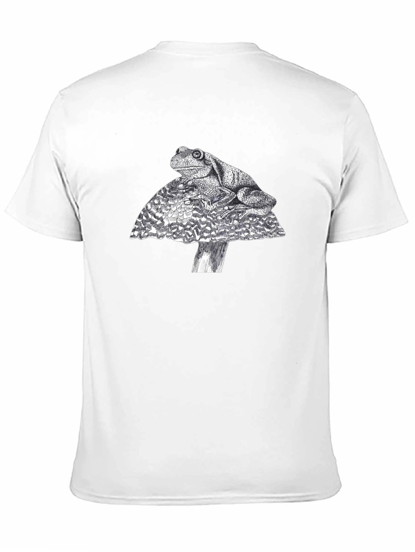 Frog on Mushroom Graphic Tee - Black Cotton T-Shirt