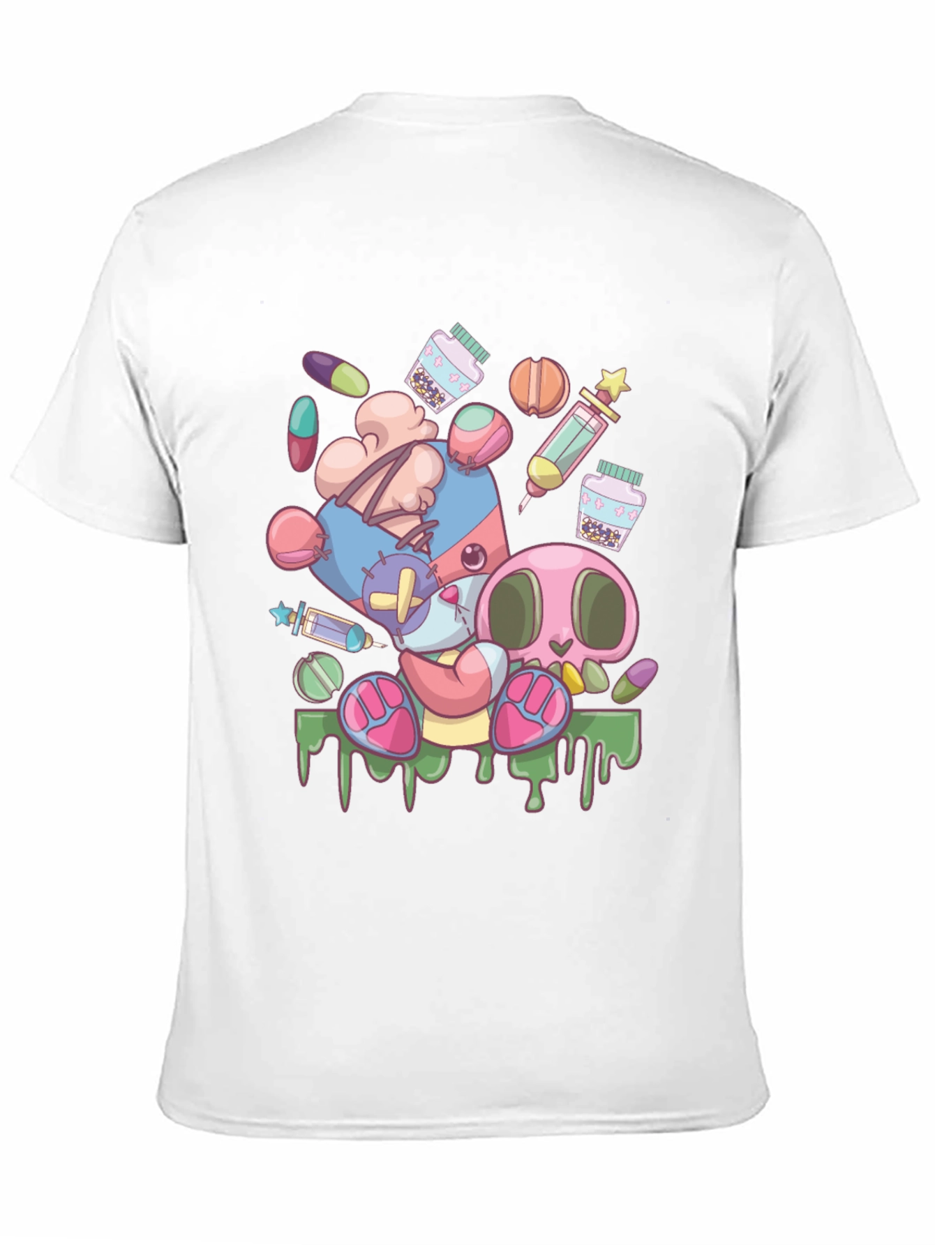 Creepy Cute Cartoon Print Black T-Shirt