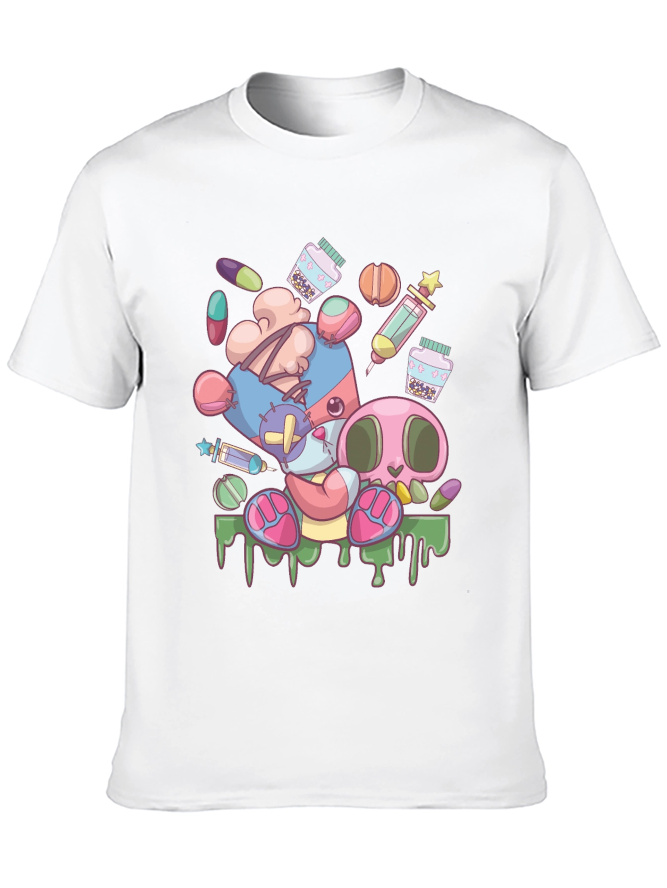 Creepy Cute Cartoon Print Black T-Shirt