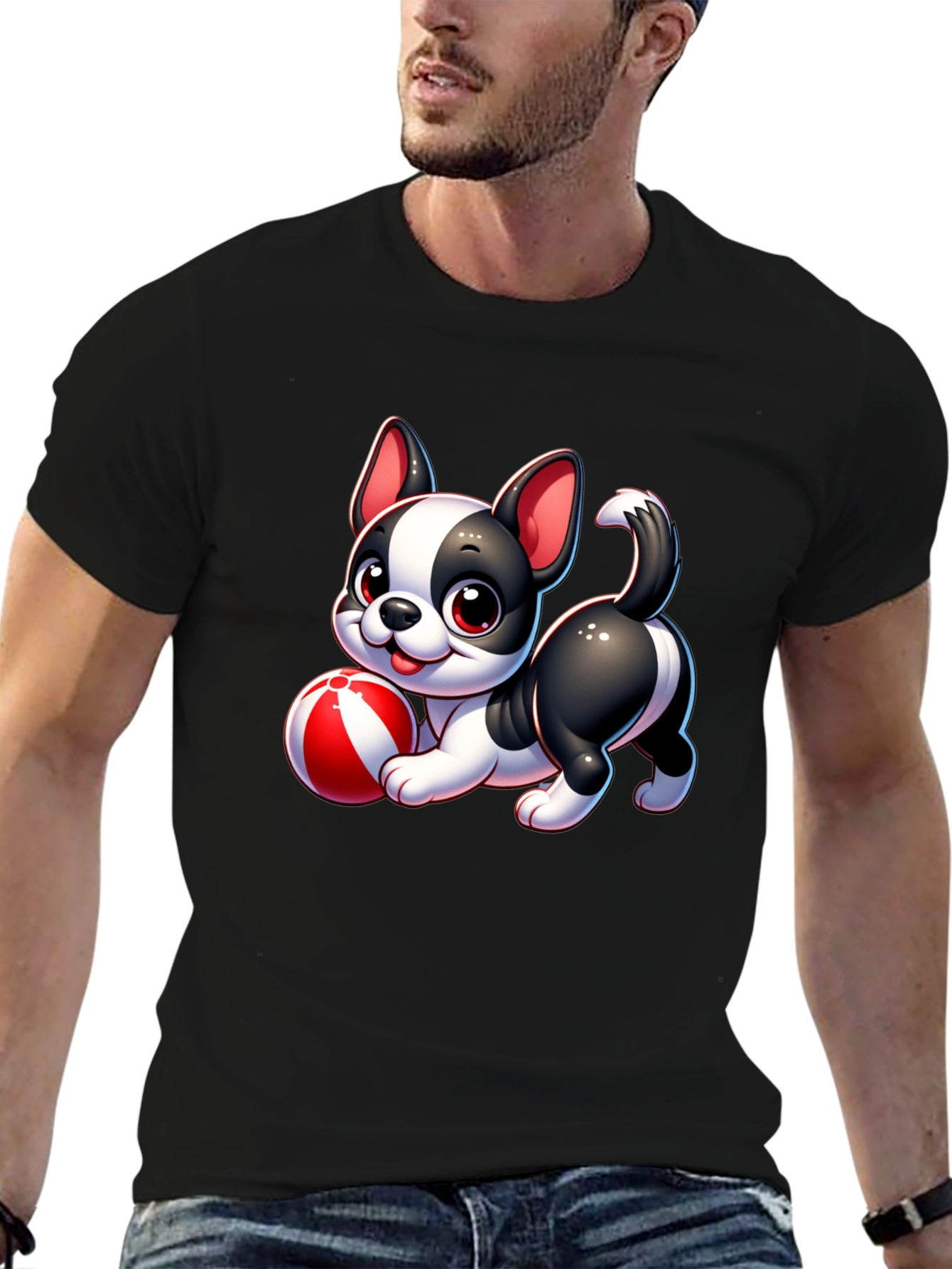 Cute Cartoon Dog with Ball Graphic Tee