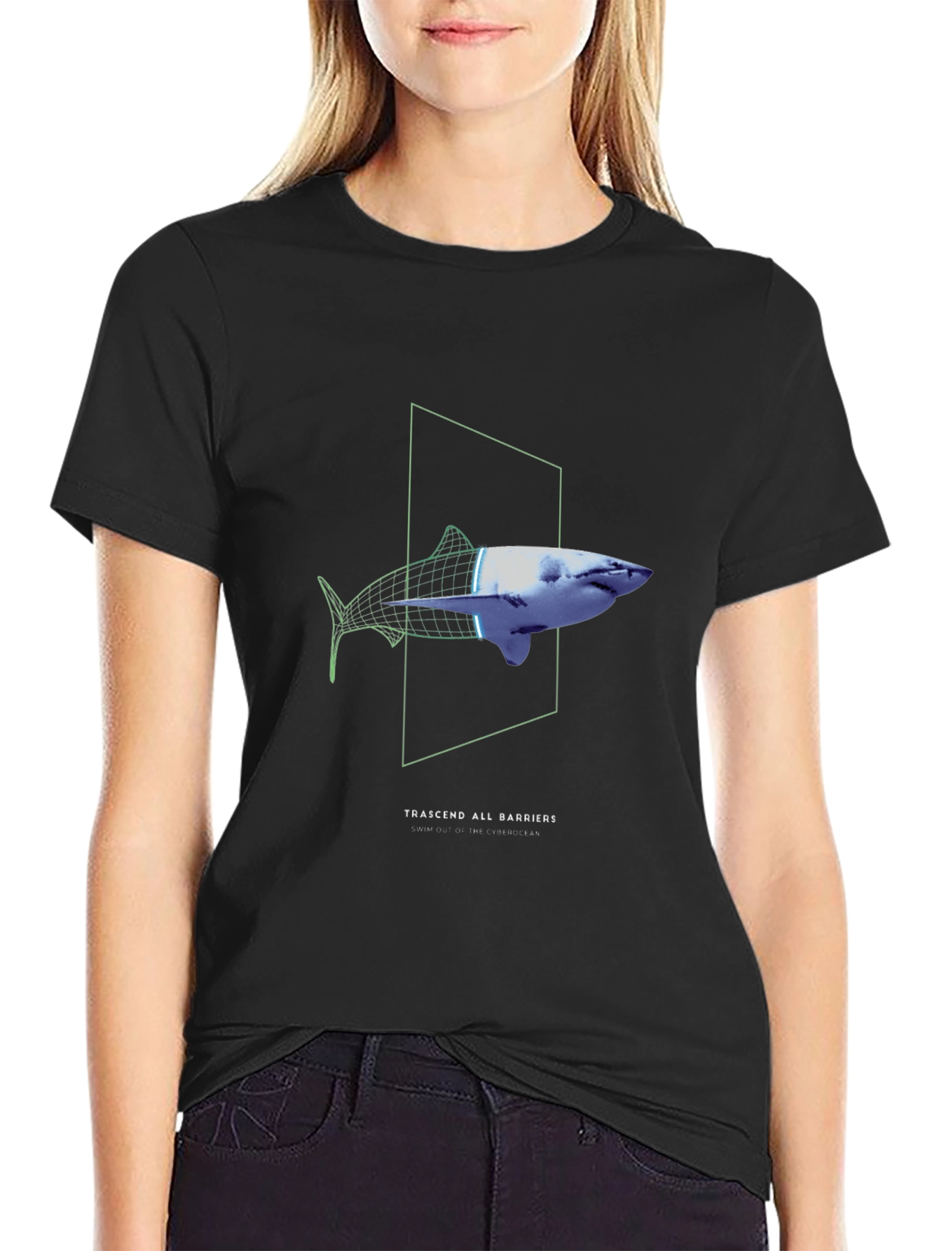 Transcend Barriers Shark Graphic Tee - Black