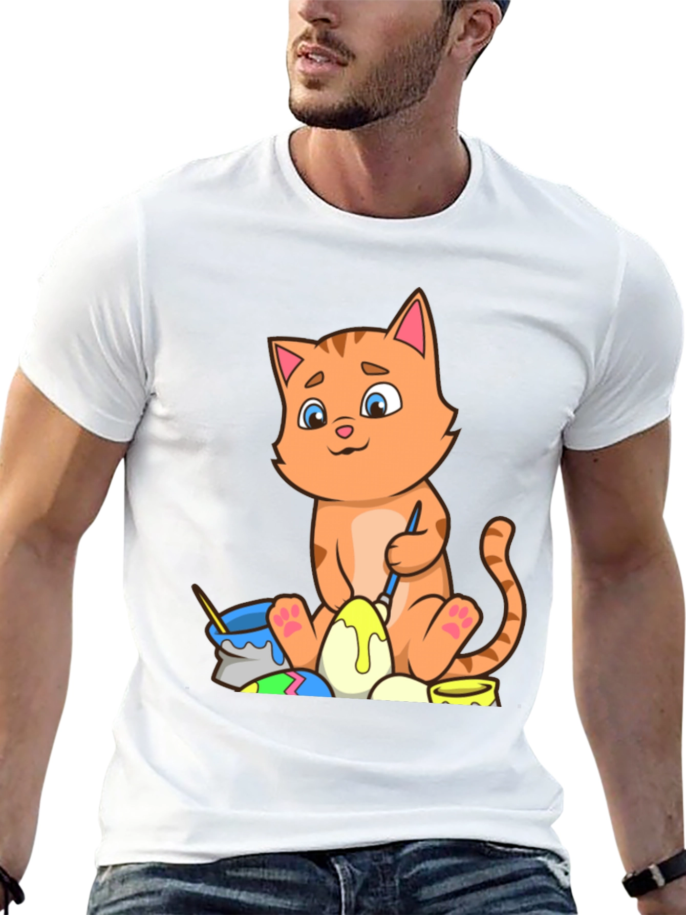 Cute Cat Easter Egg Painting T-Shirt