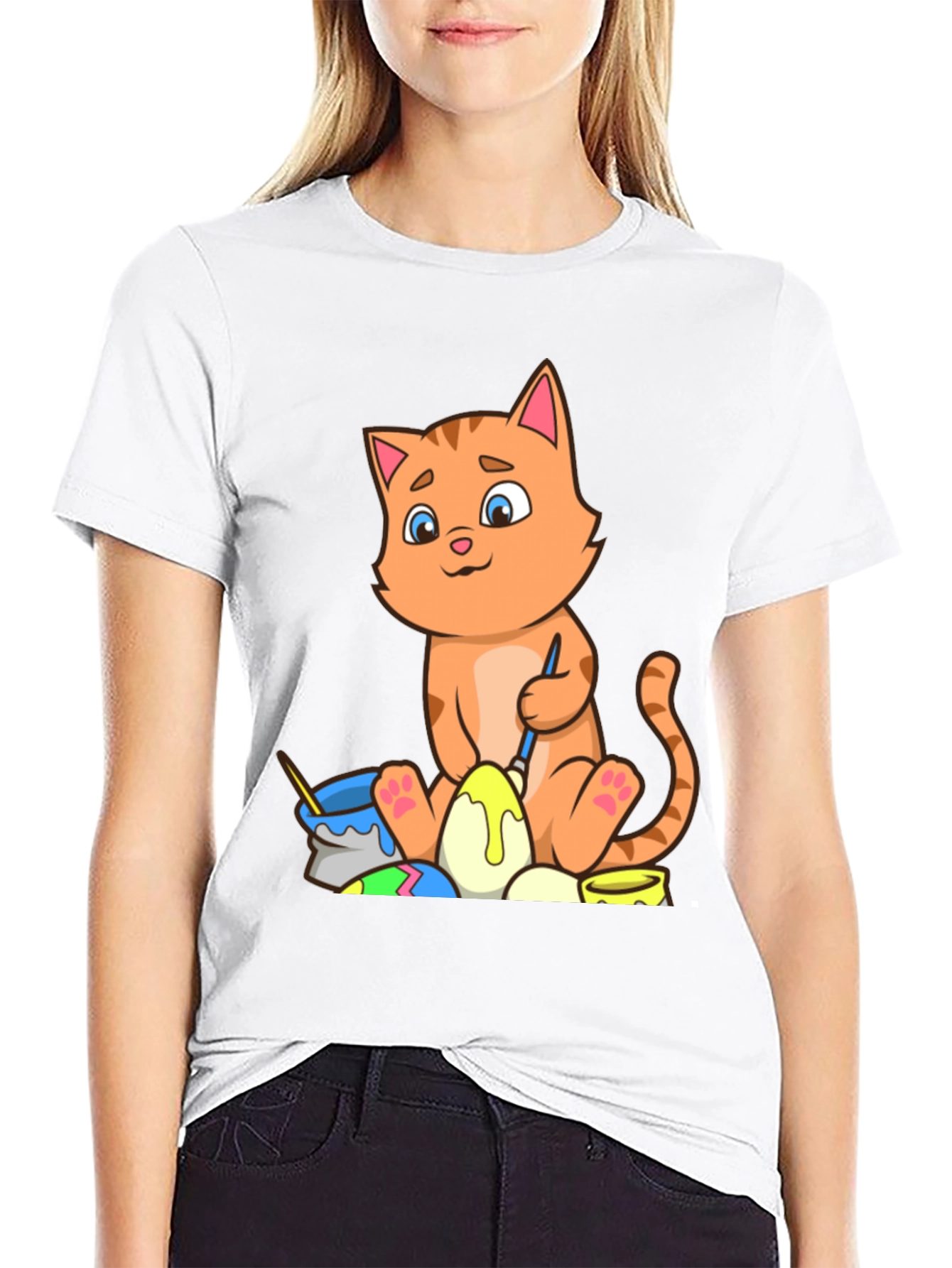 Cute Cat Easter Egg Painting T-Shirt