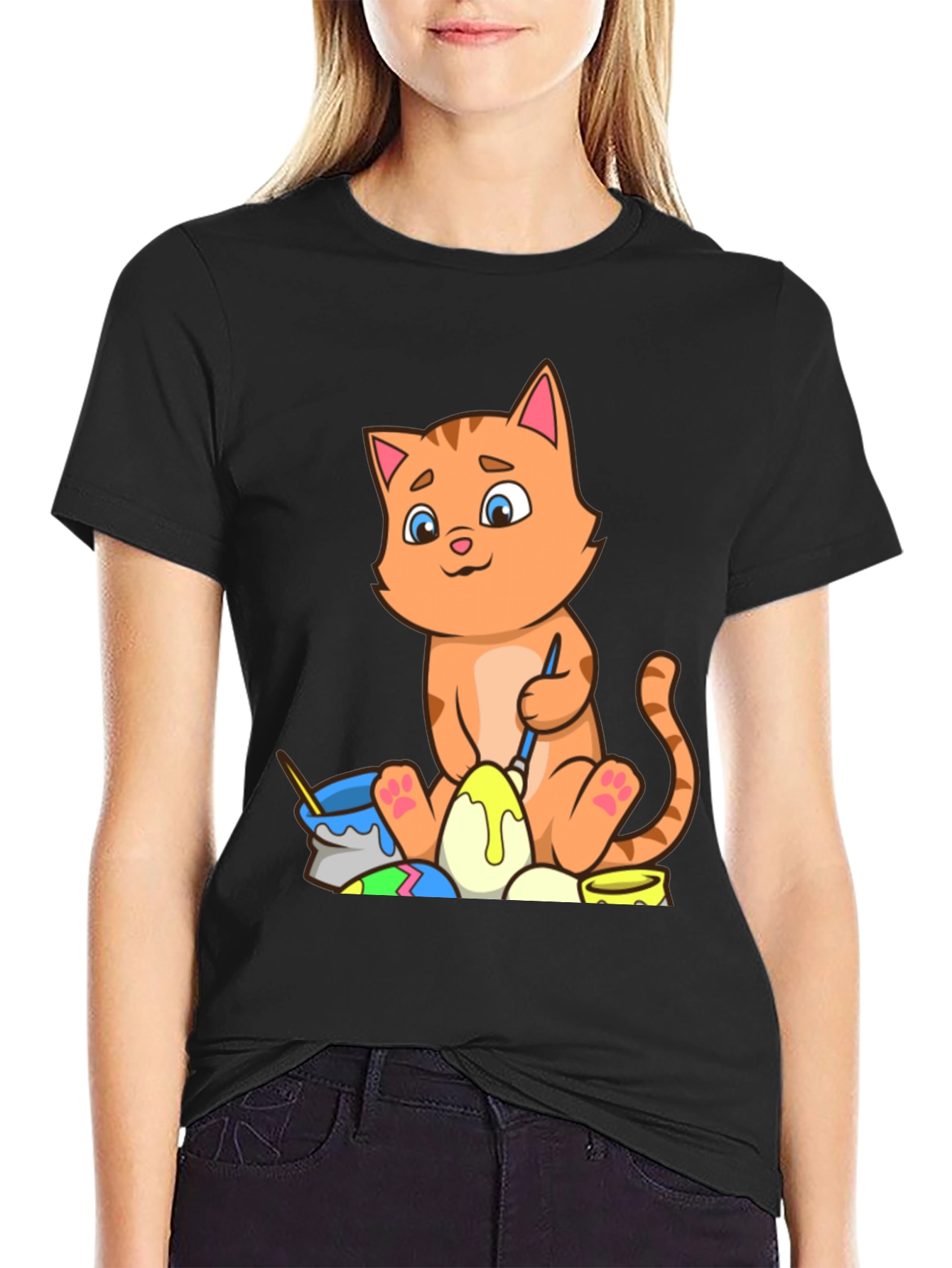 Cute Cat Easter Egg Painting T-Shirt