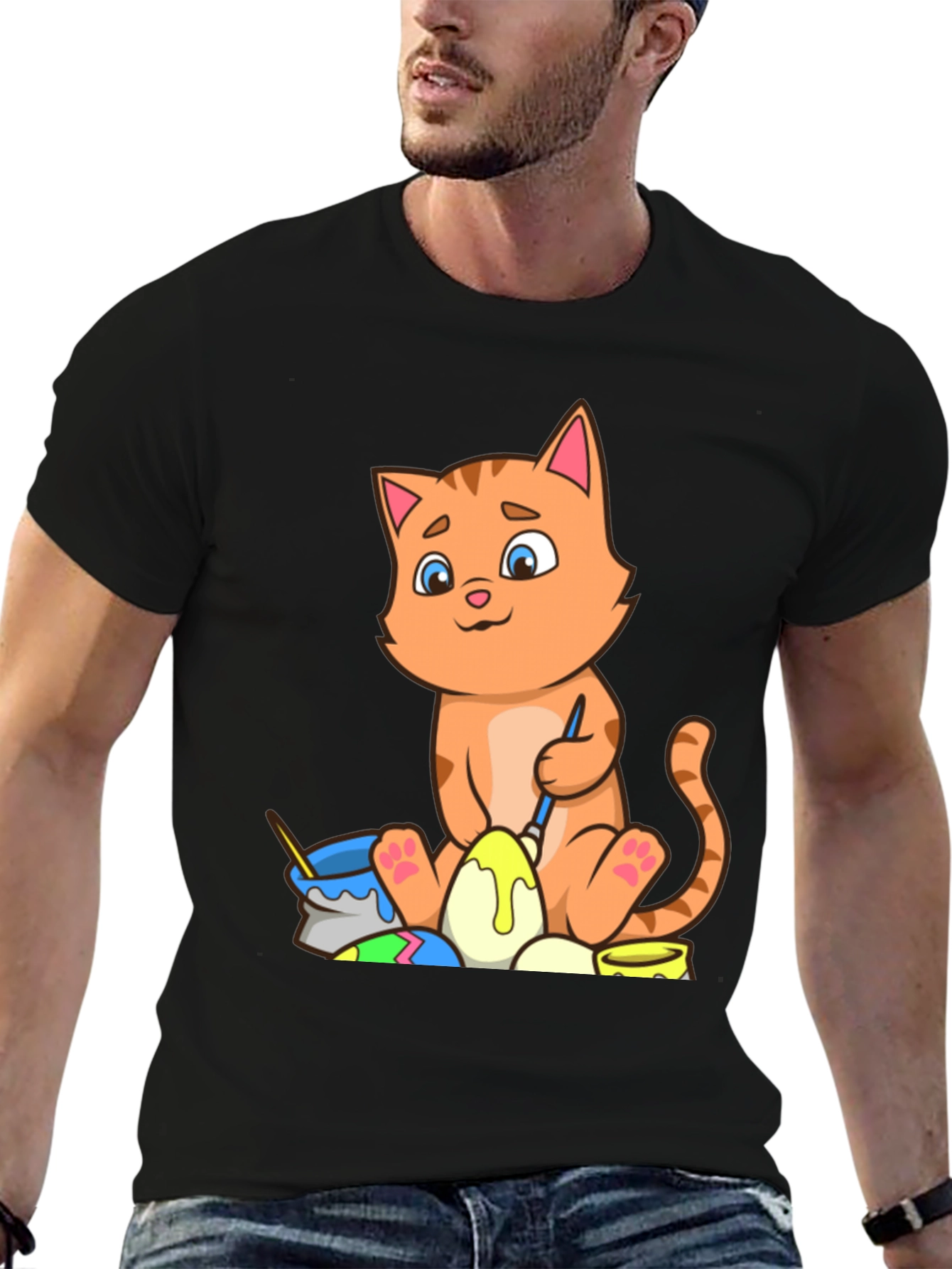 Cute Cat Easter Egg Painting T-Shirt