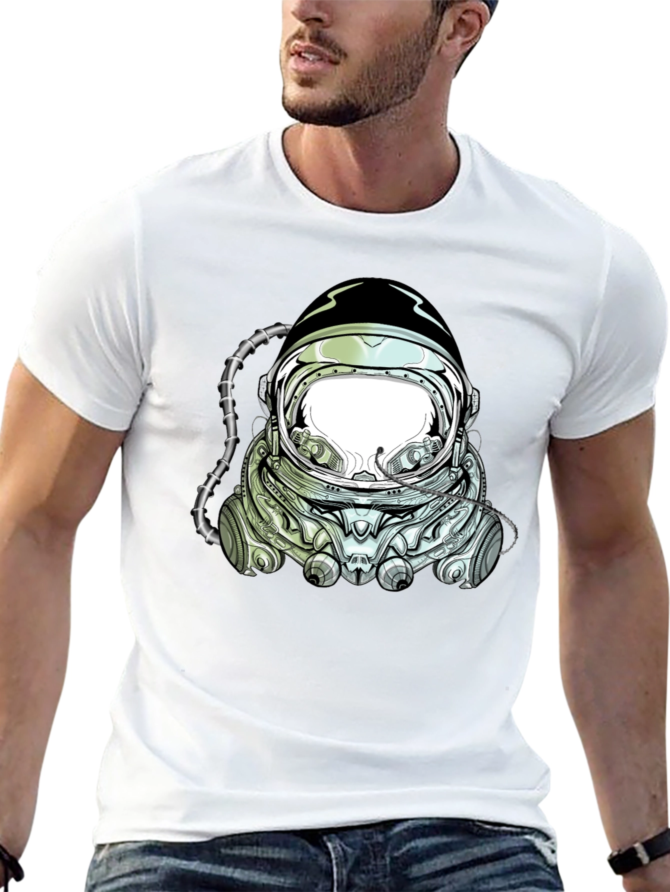 Astronaut Helmet Graphic T-Shirt - Black