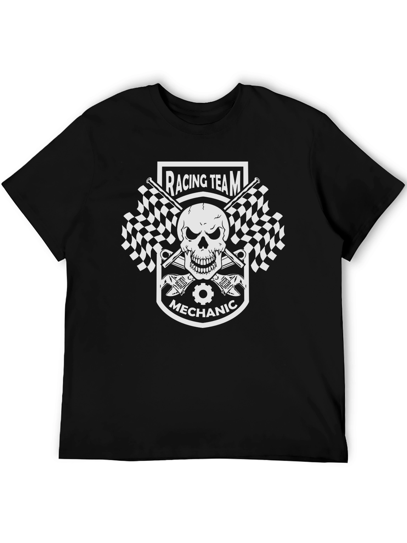 Racing Team Mechanic Skull Graphic T-Shirt
