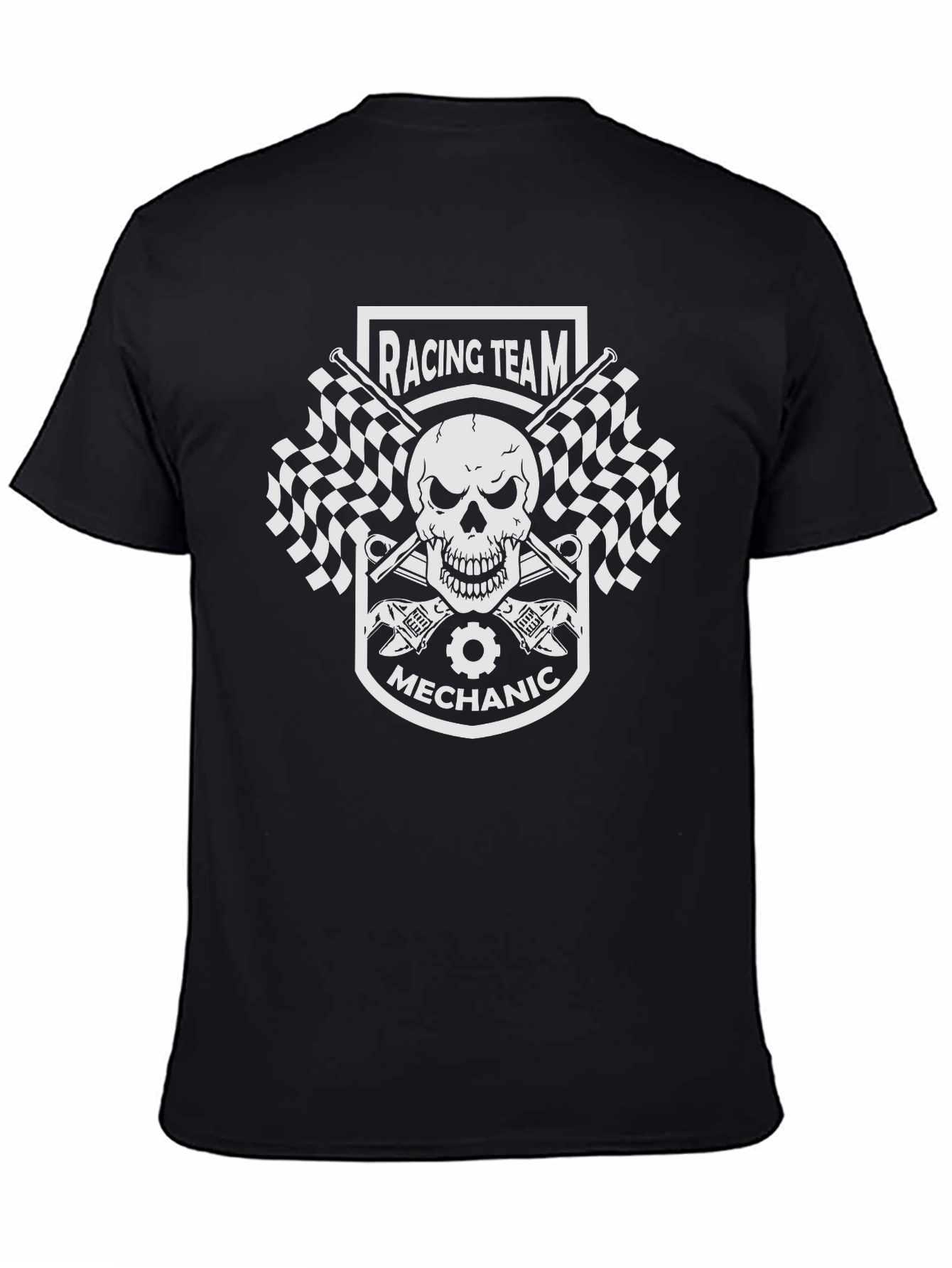 Racing Team Mechanic Skull Graphic T-Shirt