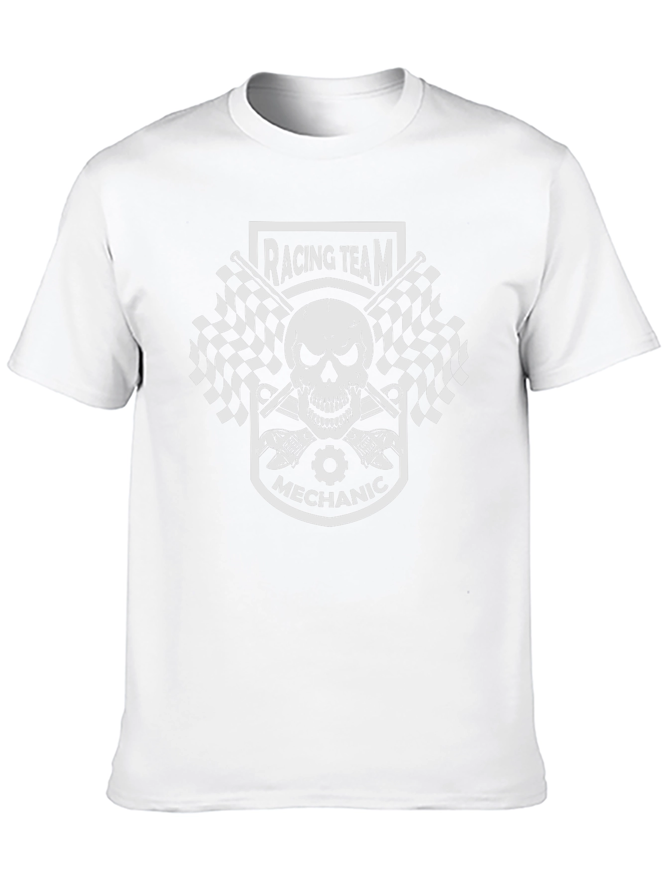 Racing Team Mechanic Skull Graphic T-Shirt