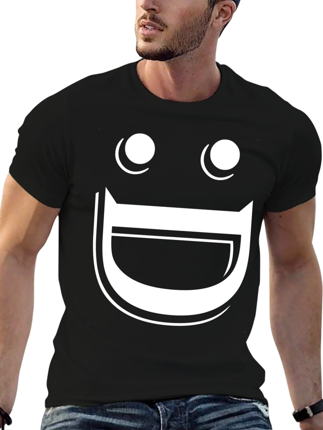 Funny Graphic Tee - Happy Face Black T-Shirt