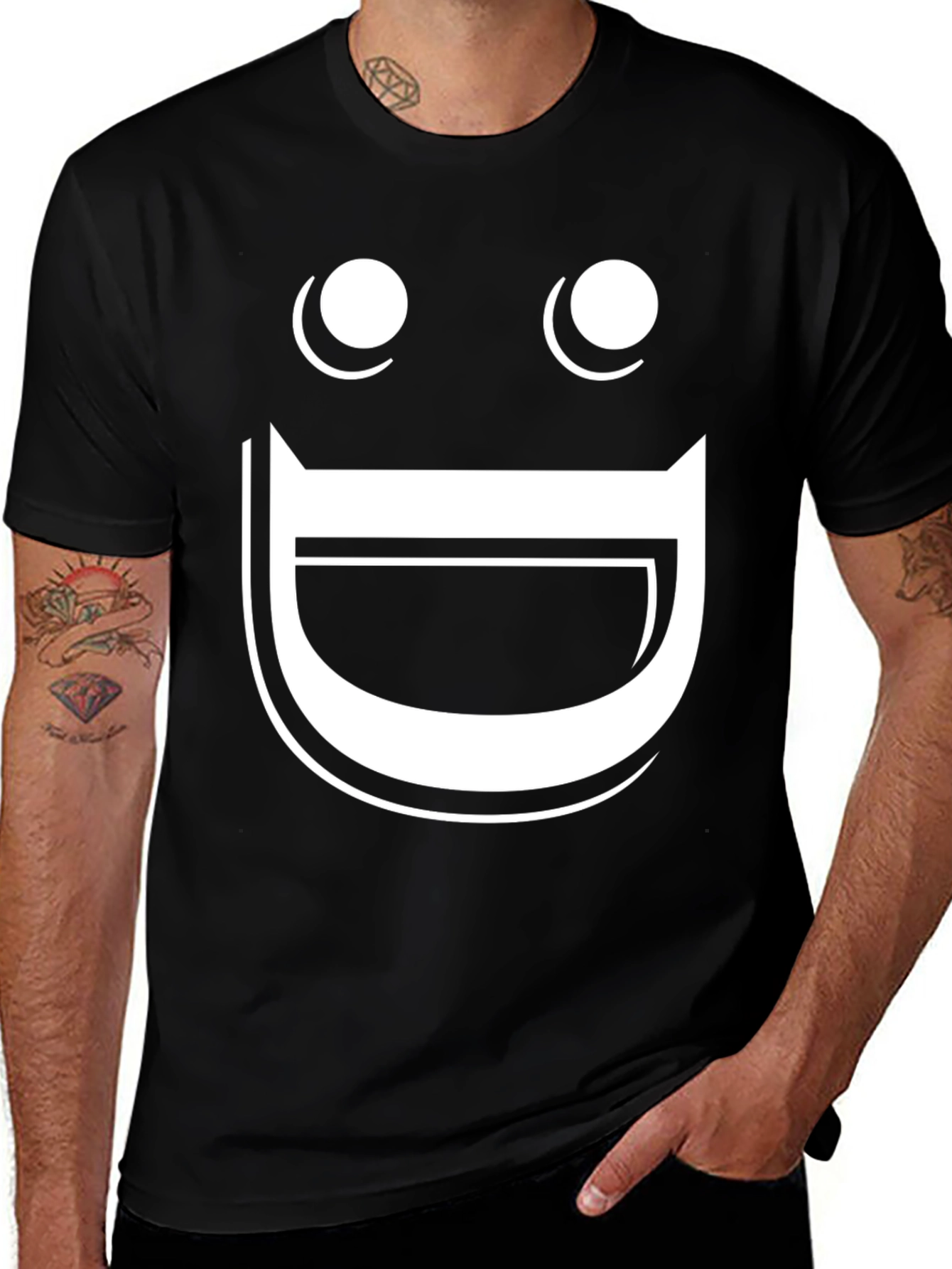 Funny Graphic Tee - Happy Face Black T-Shirt