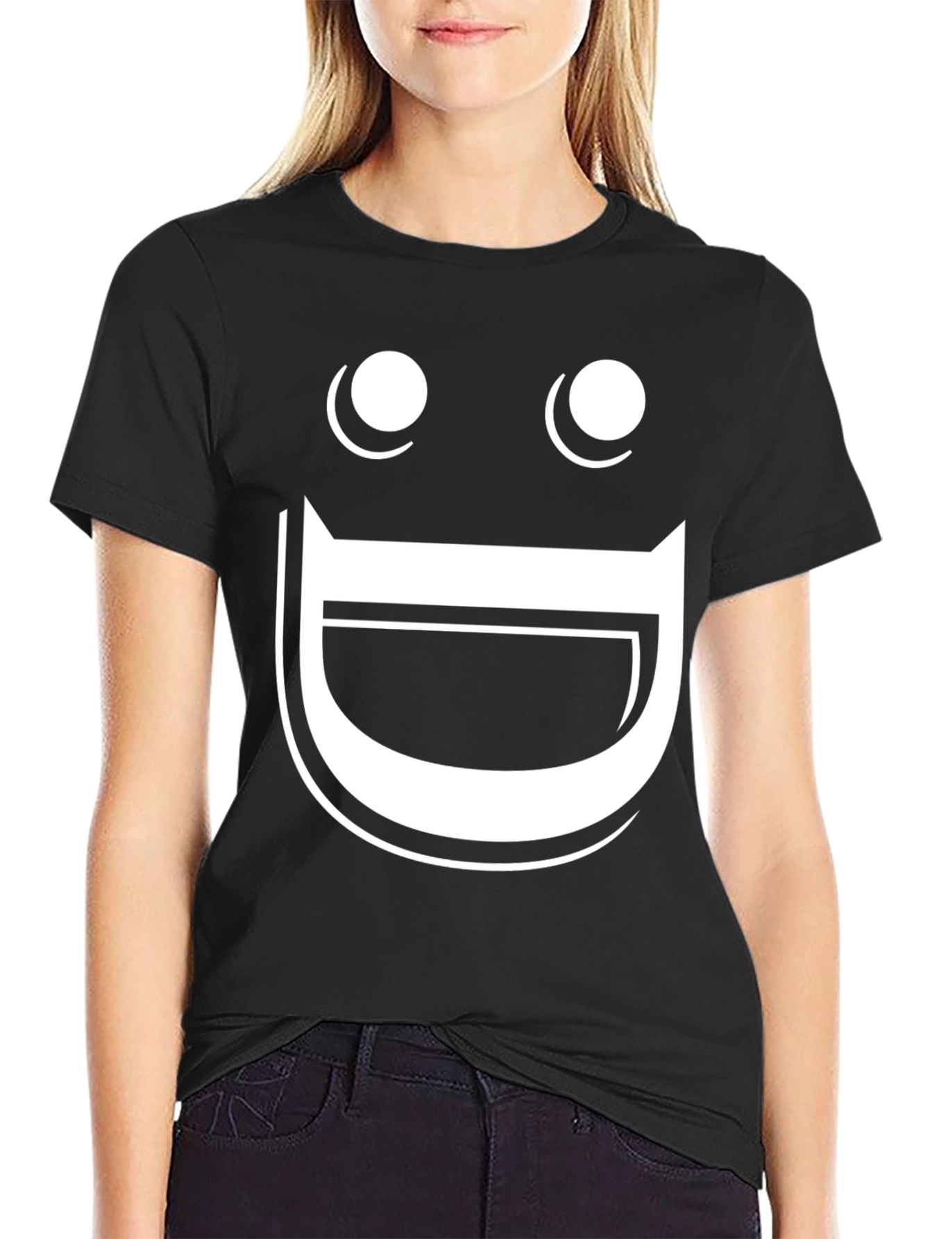 Funny Graphic Tee - Happy Face Black T-Shirt