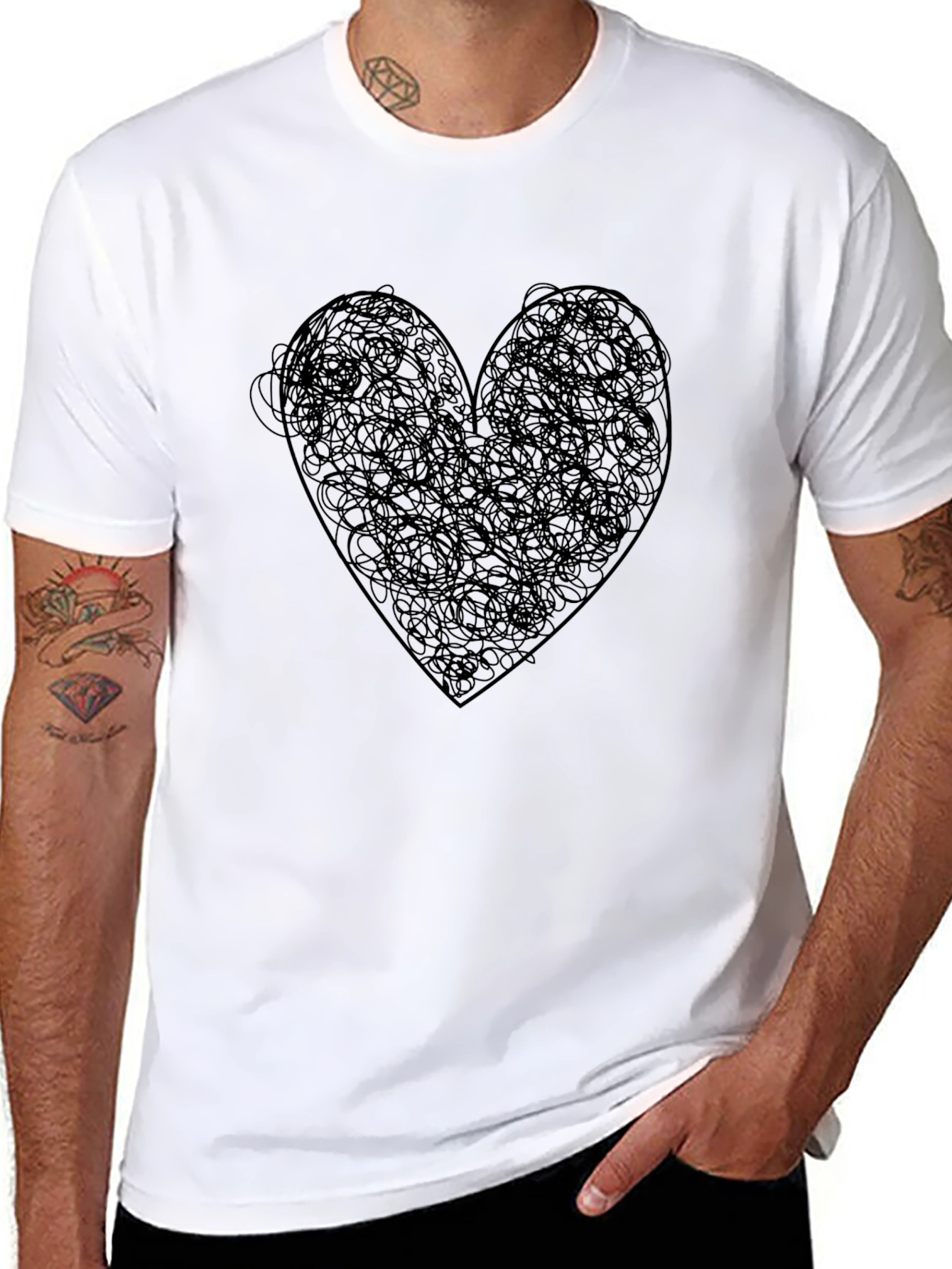 Heart Scribble Graphic Tee - Modern Artistic Black T-Shirt