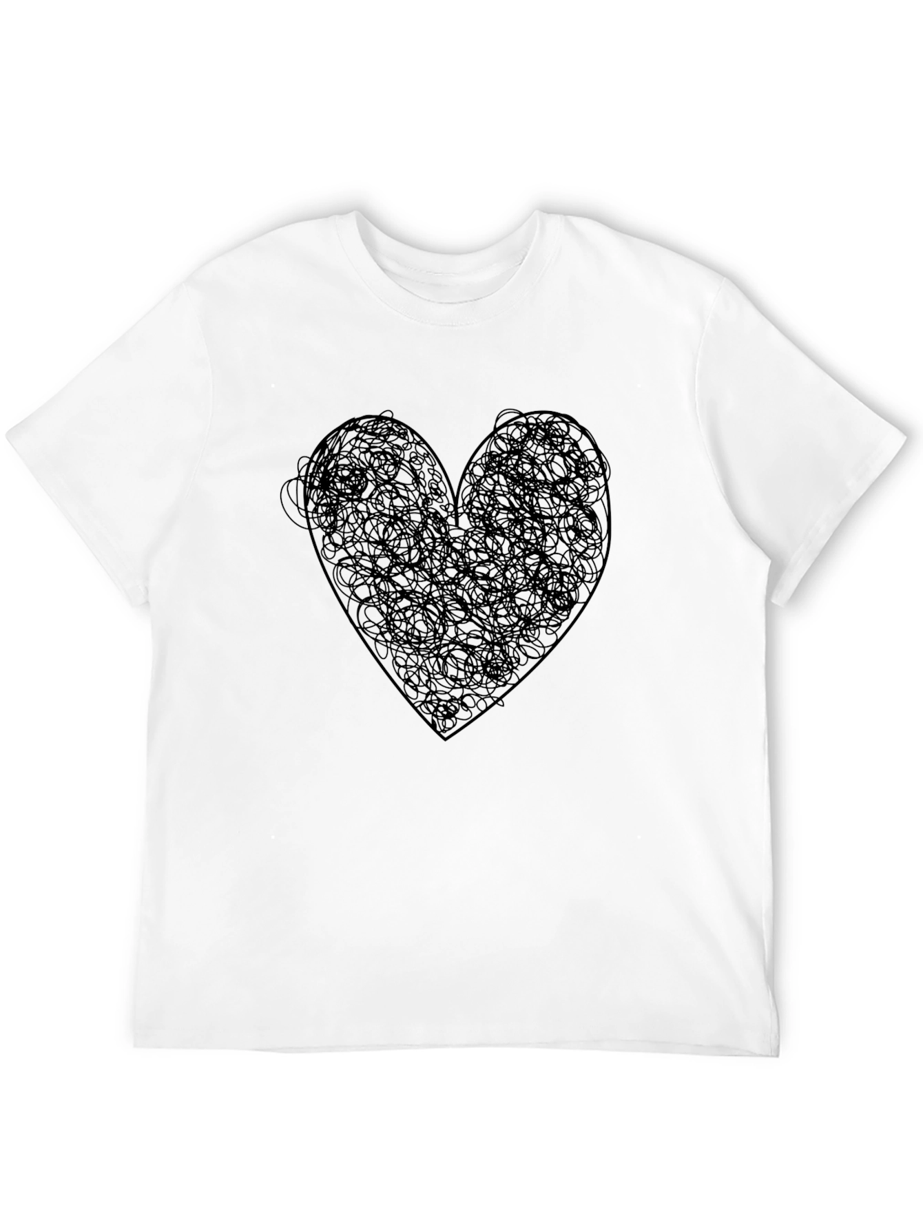 Heart Scribble Graphic Tee - Modern Artistic Black T-Shirt