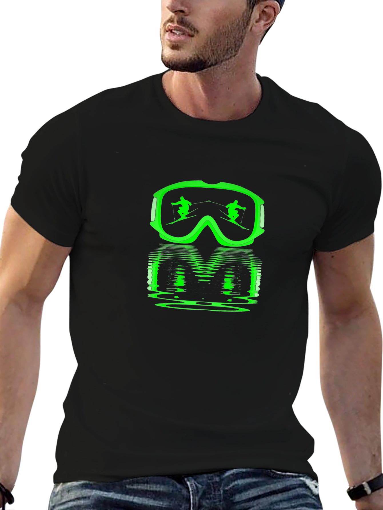 Neon Ski Goggles Graphic Tee - Black