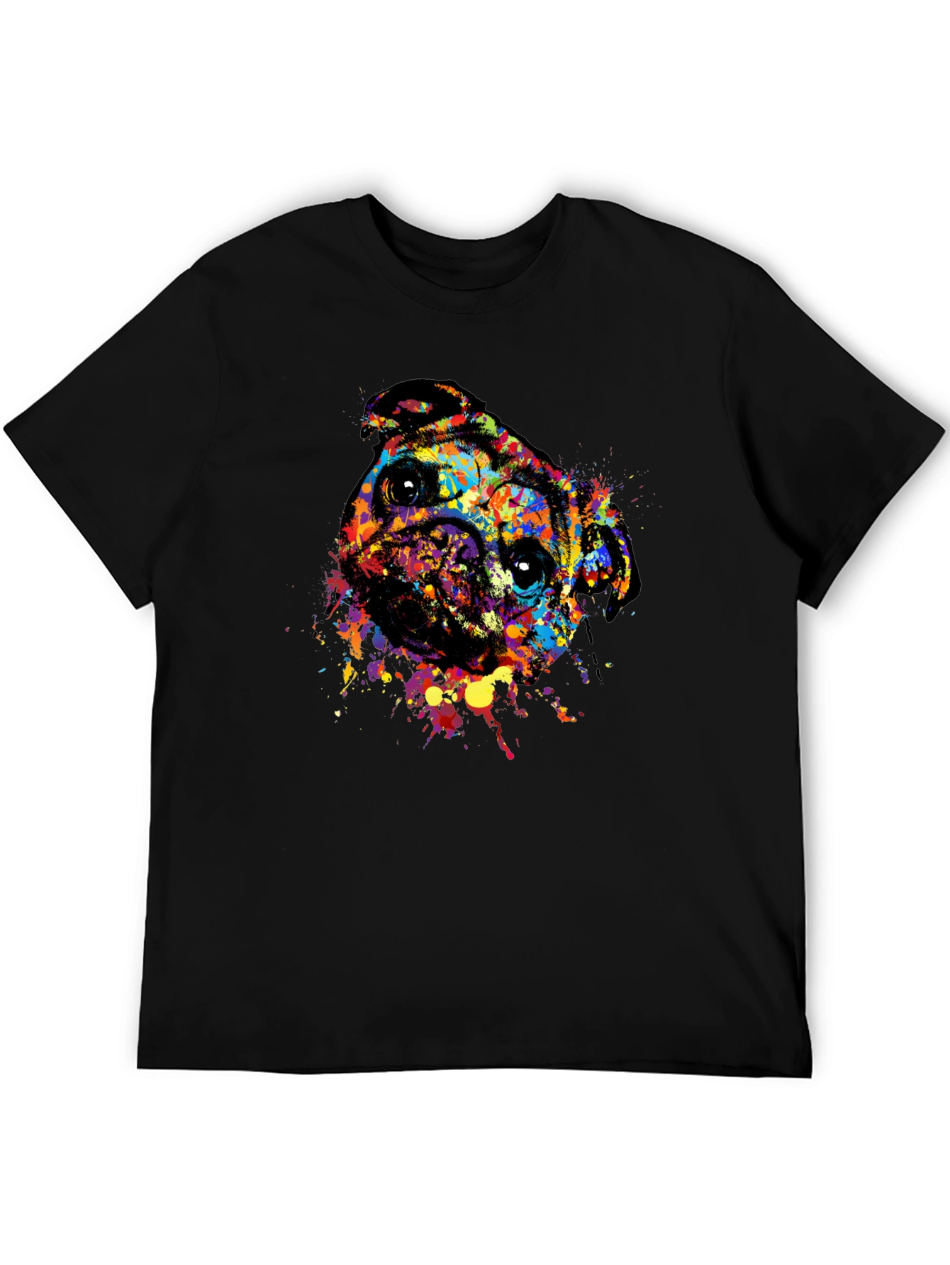 Abstract Pug Dog Graphic Tee - Black Crewneck