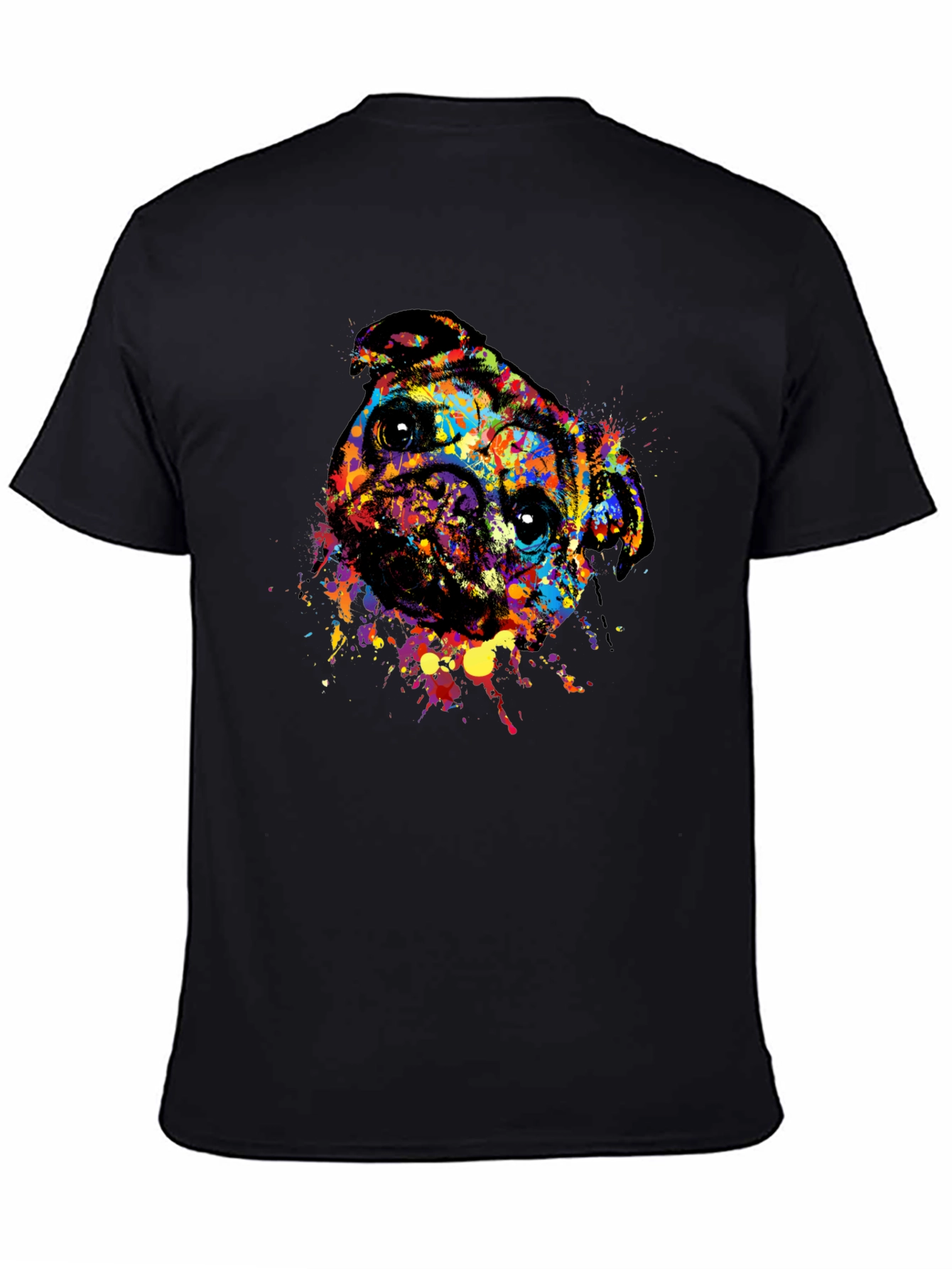 Abstract Pug Dog Graphic Tee - Black Crewneck