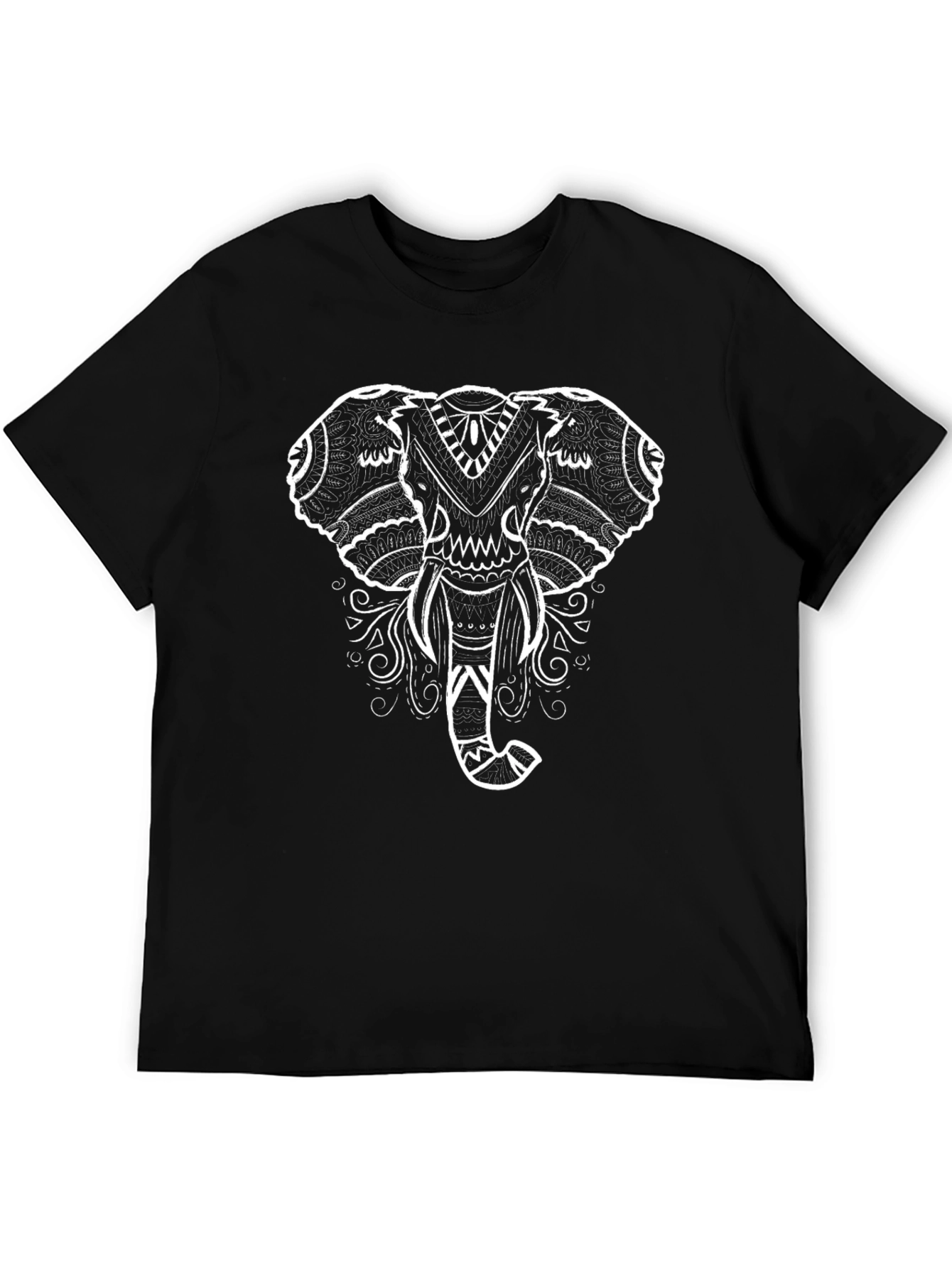 Elephant Mandala Graphic Tee - Black Cotton T-Shirt