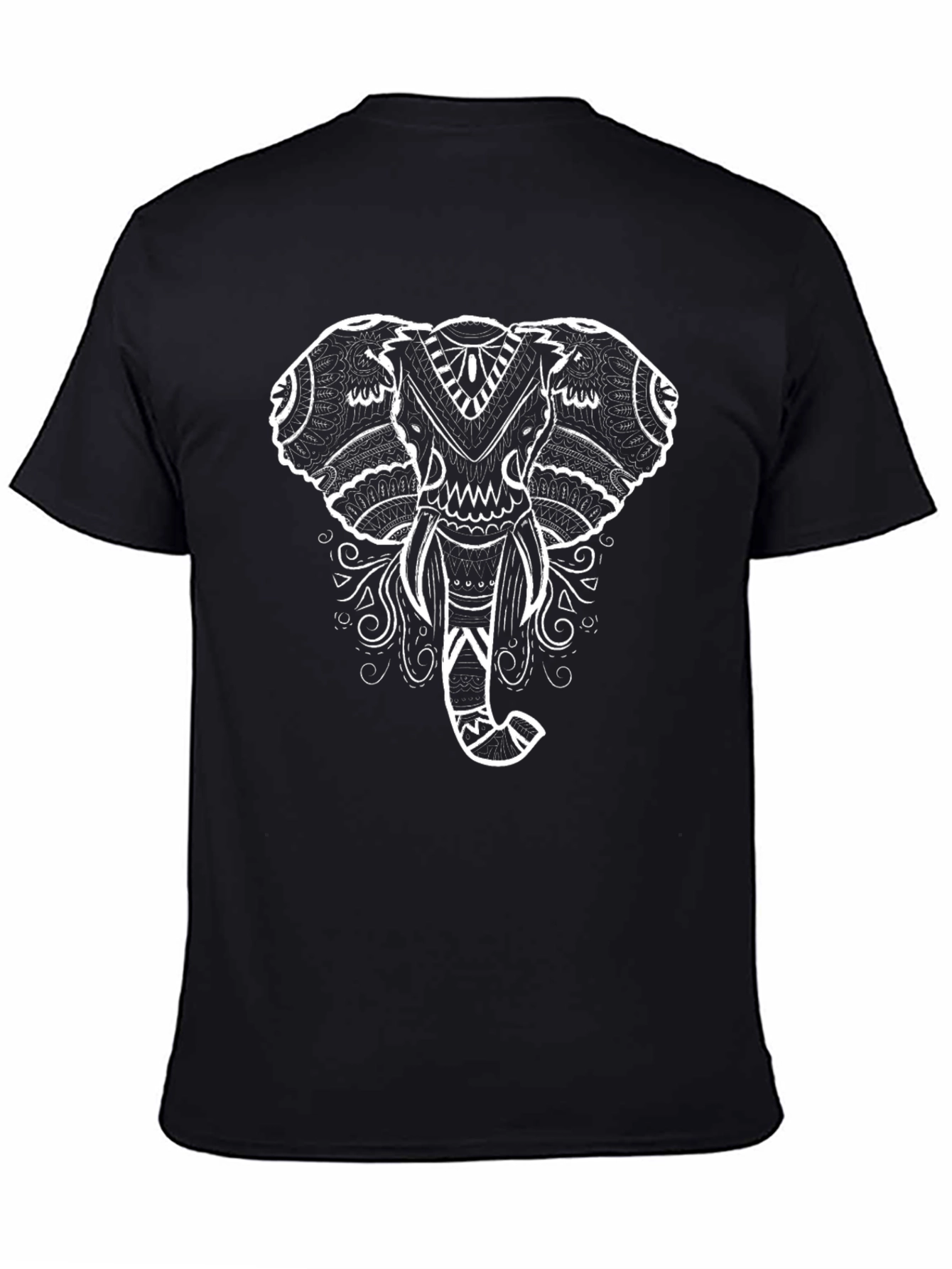 Elephant Mandala Graphic Tee - Black Cotton T-Shirt