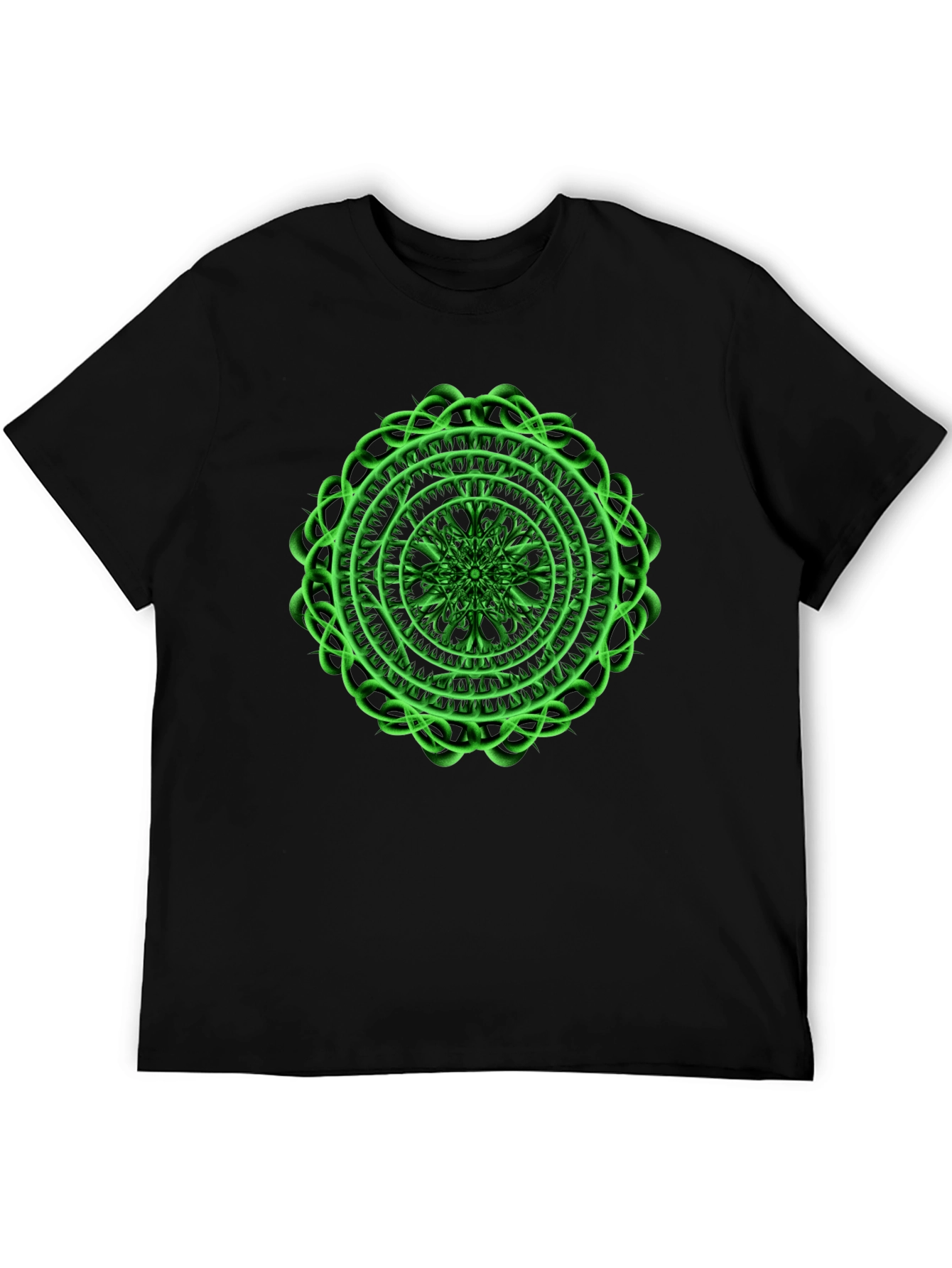 Mens Black T-Shirt with Green Mandala Design