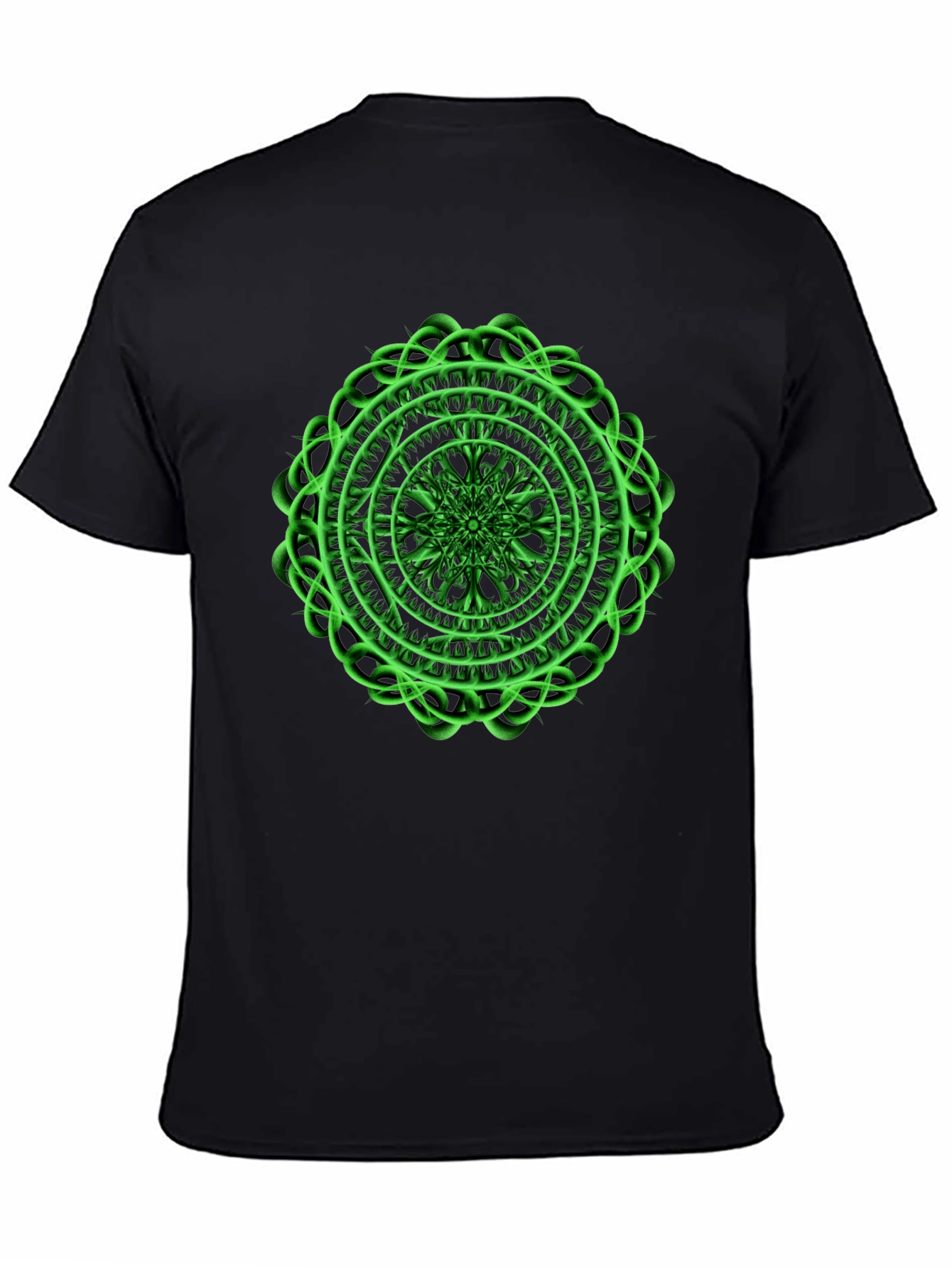 Mens Black T-Shirt with Green Mandala Design