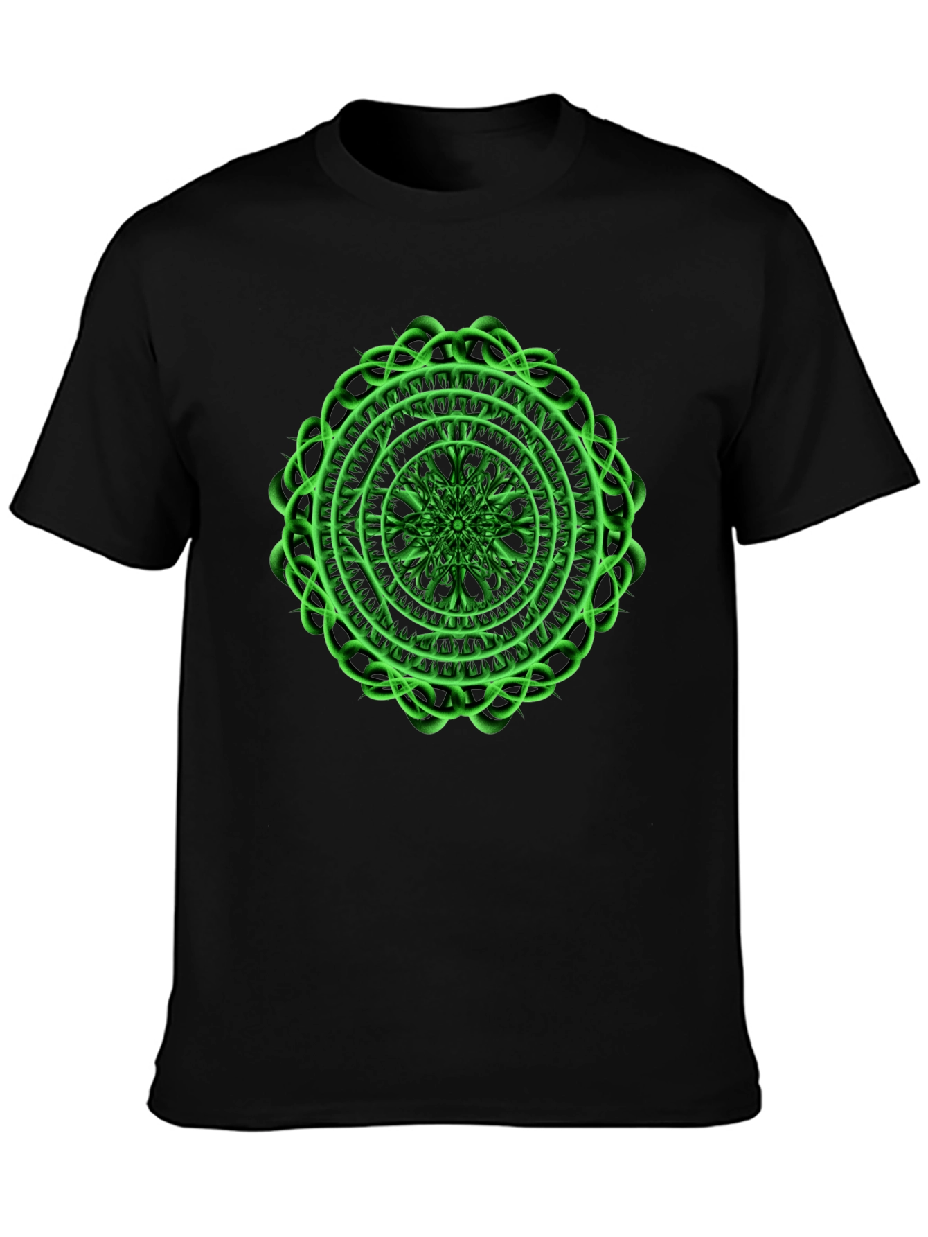 Mens Black T-Shirt with Green Mandala Design