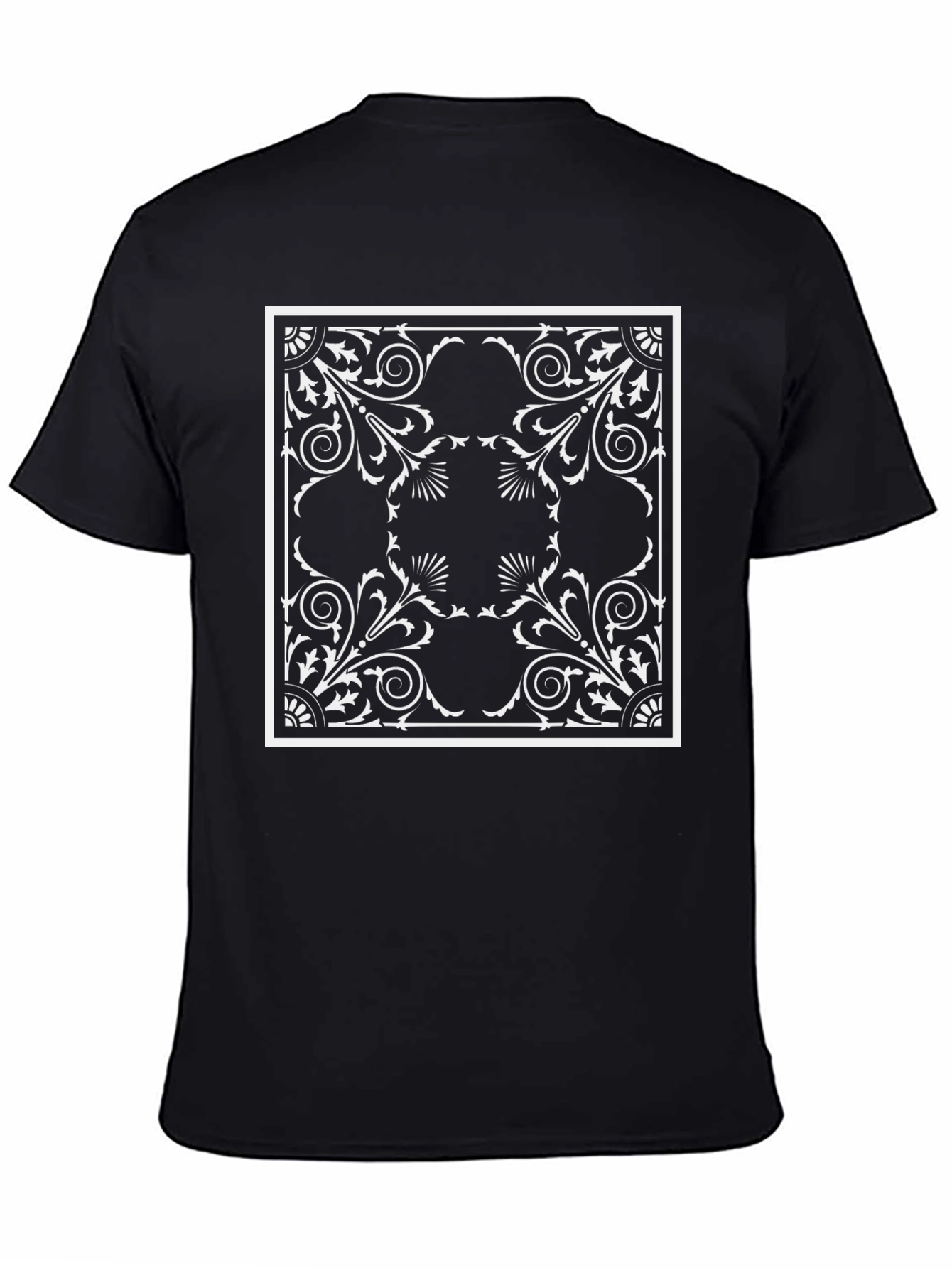 Elegant Black T-Shirt with Ornate Square Print
