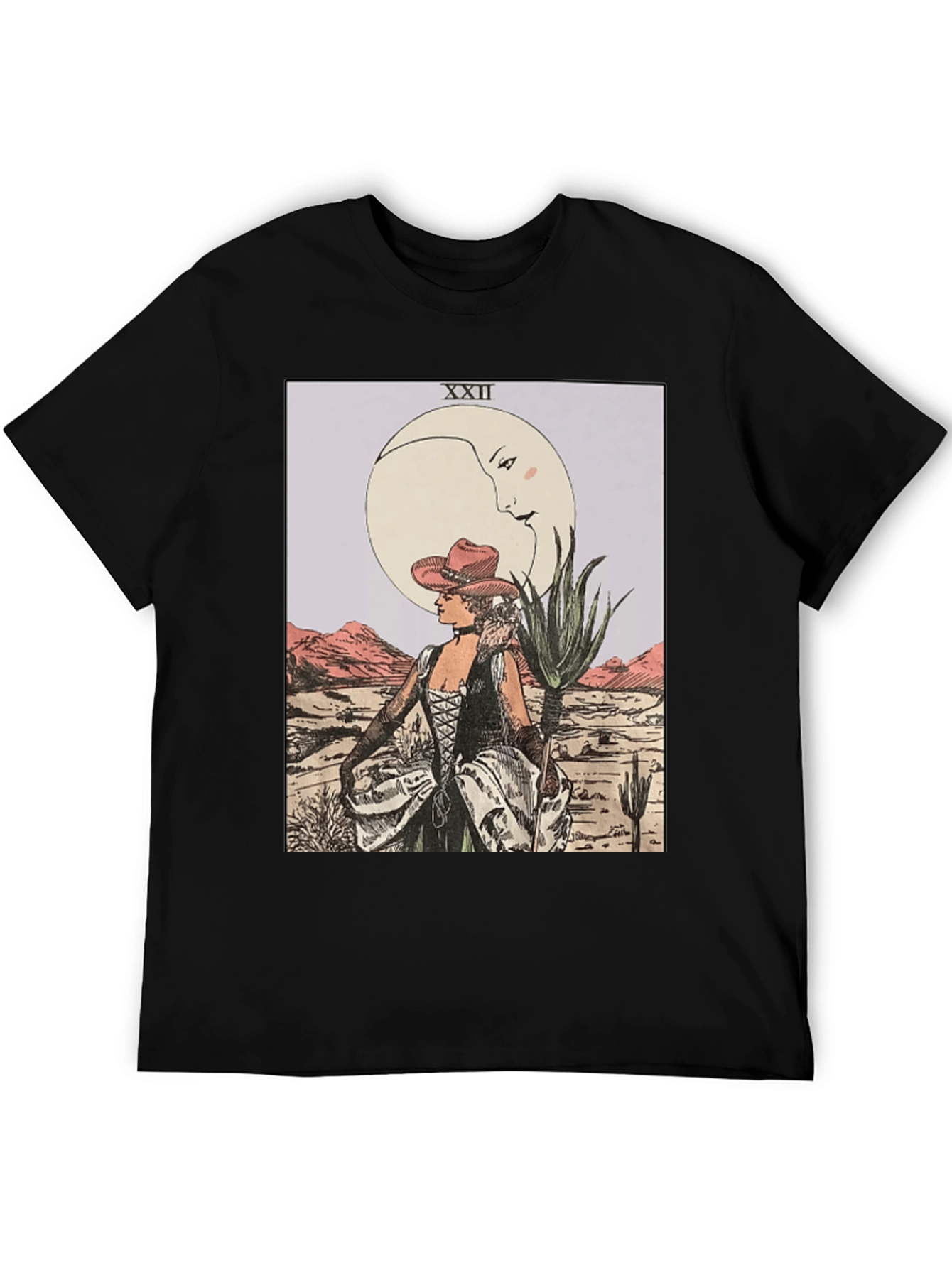 Moon Tarot Card Graphic T-Shirt - Desert Cowgirl Design