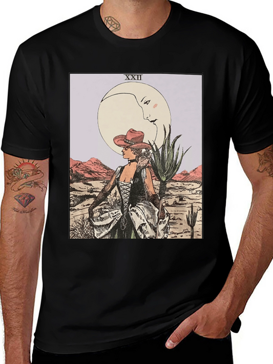 Moon Tarot Card Graphic T-Shirt - Desert Cowgirl Design