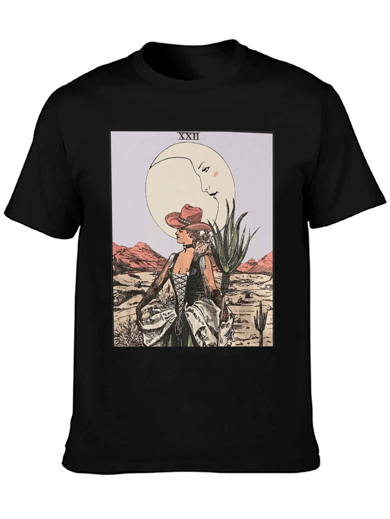 Moon Tarot Card Graphic T-Shirt - Desert Cowgirl Design