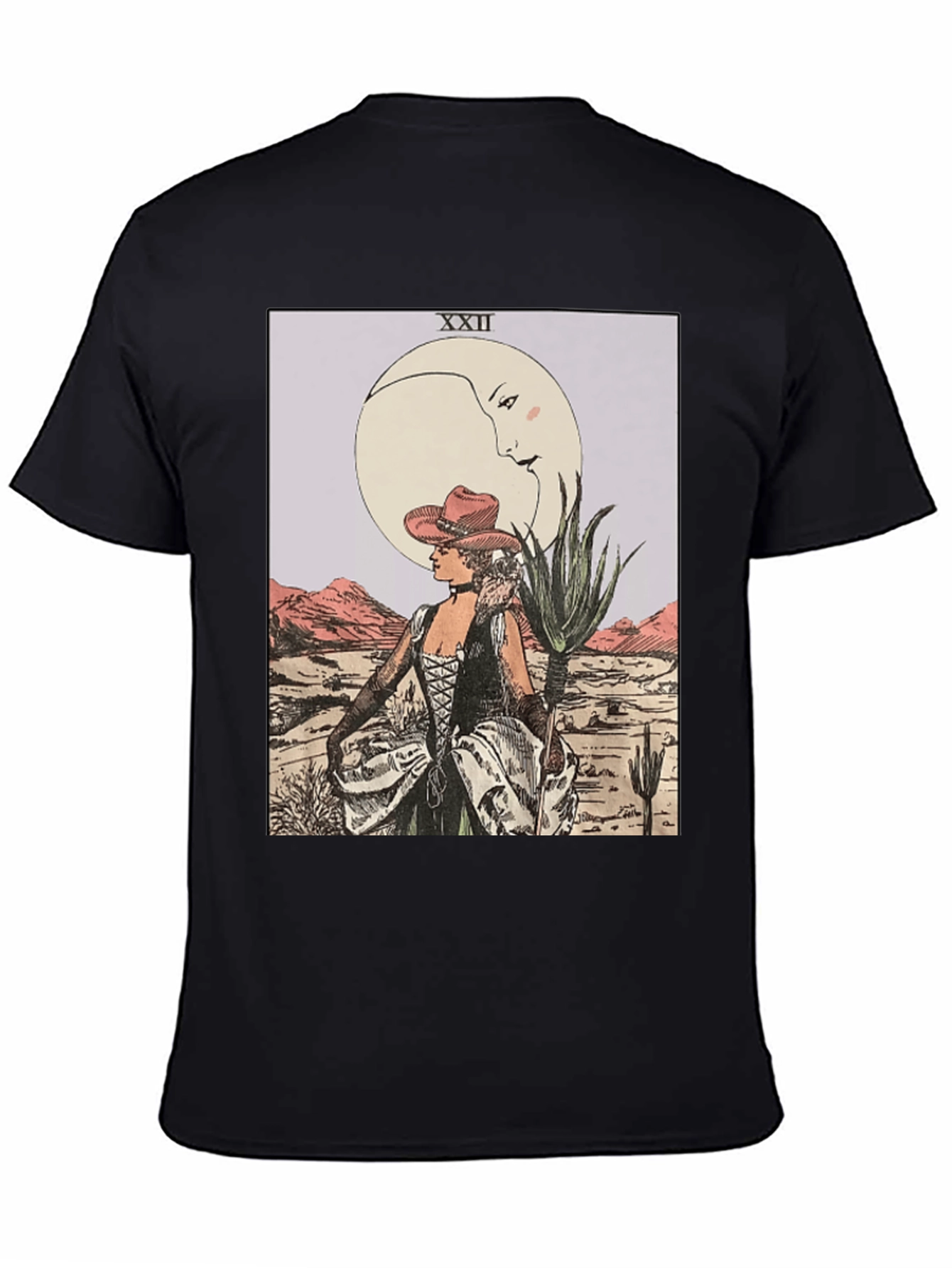 Moon Tarot Card Graphic T-Shirt - Desert Cowgirl Design