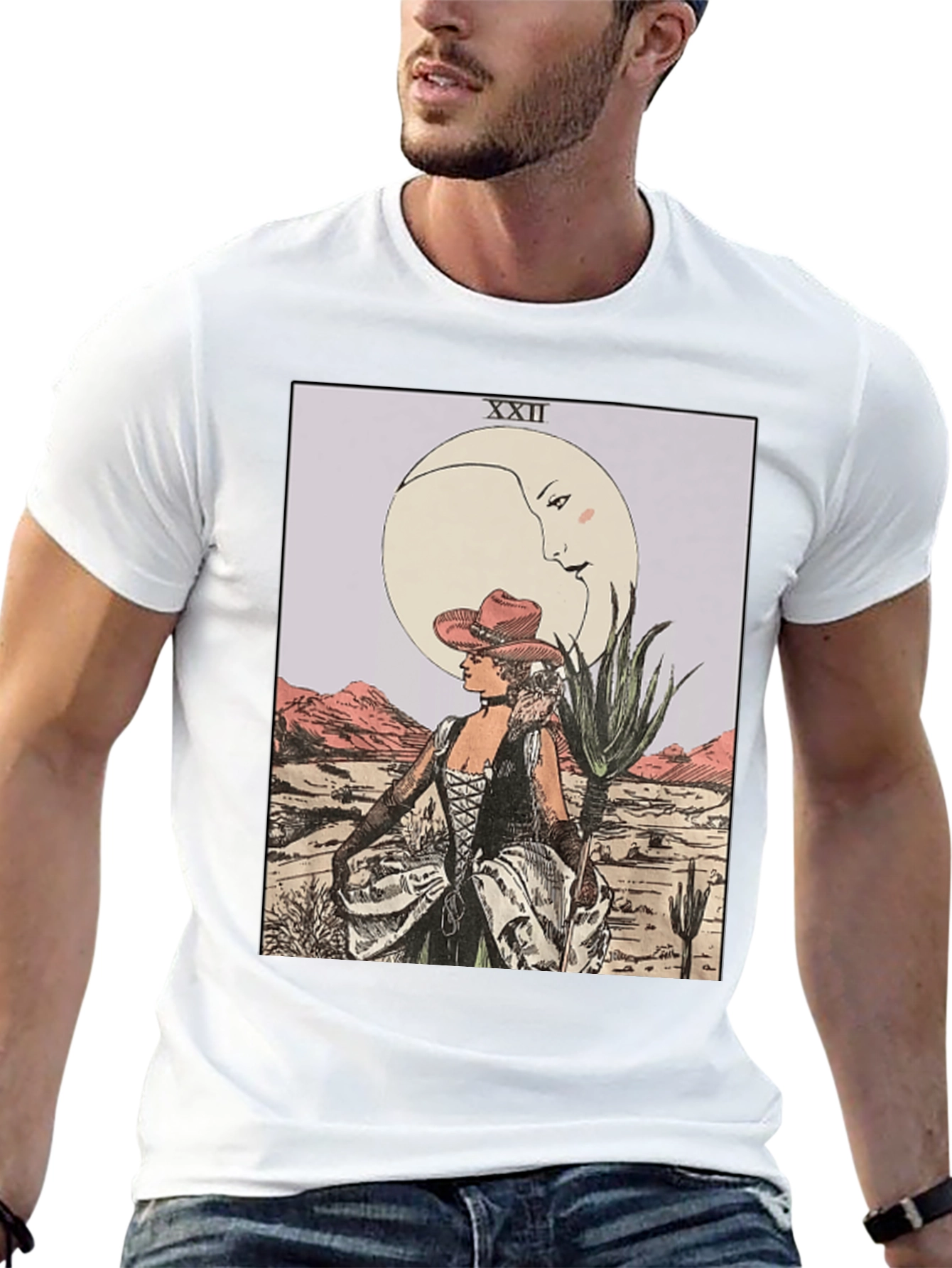 Moon Tarot Card Graphic T-Shirt - Desert Cowgirl Design