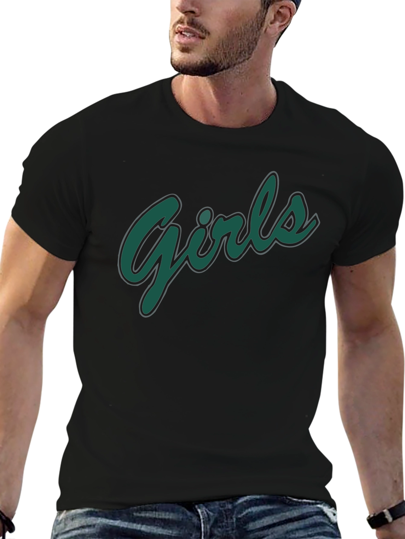 Girls Graphic Print Black T-Shirt