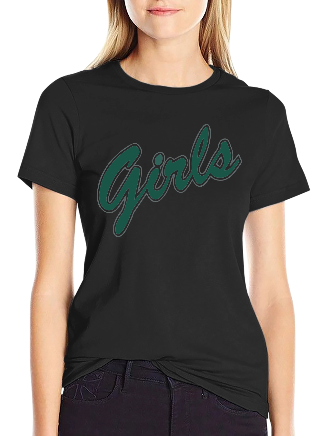 Girls Graphic Print Black T-Shirt