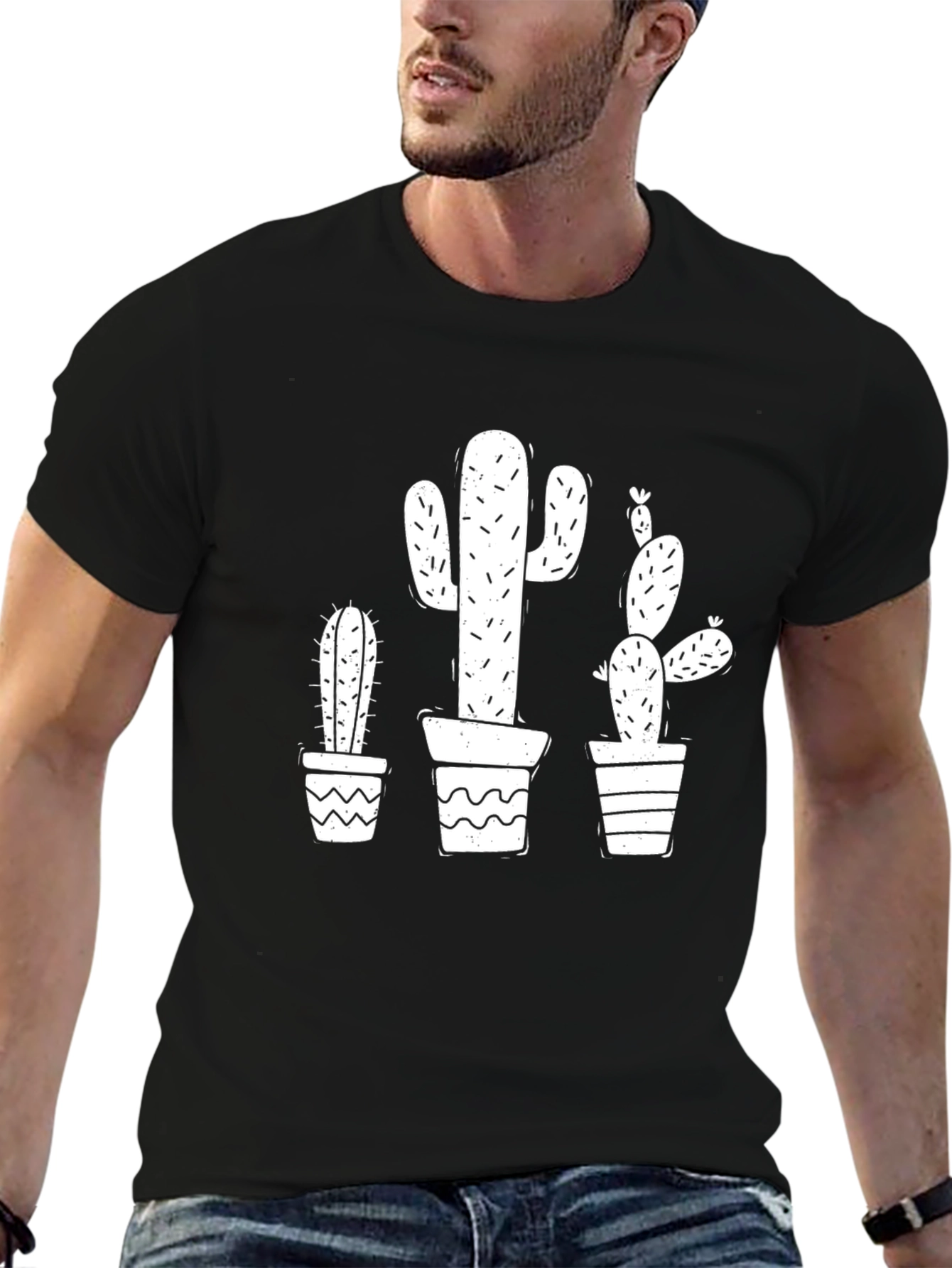 Cactus Graphic Tee - Black Cotton T-Shirt