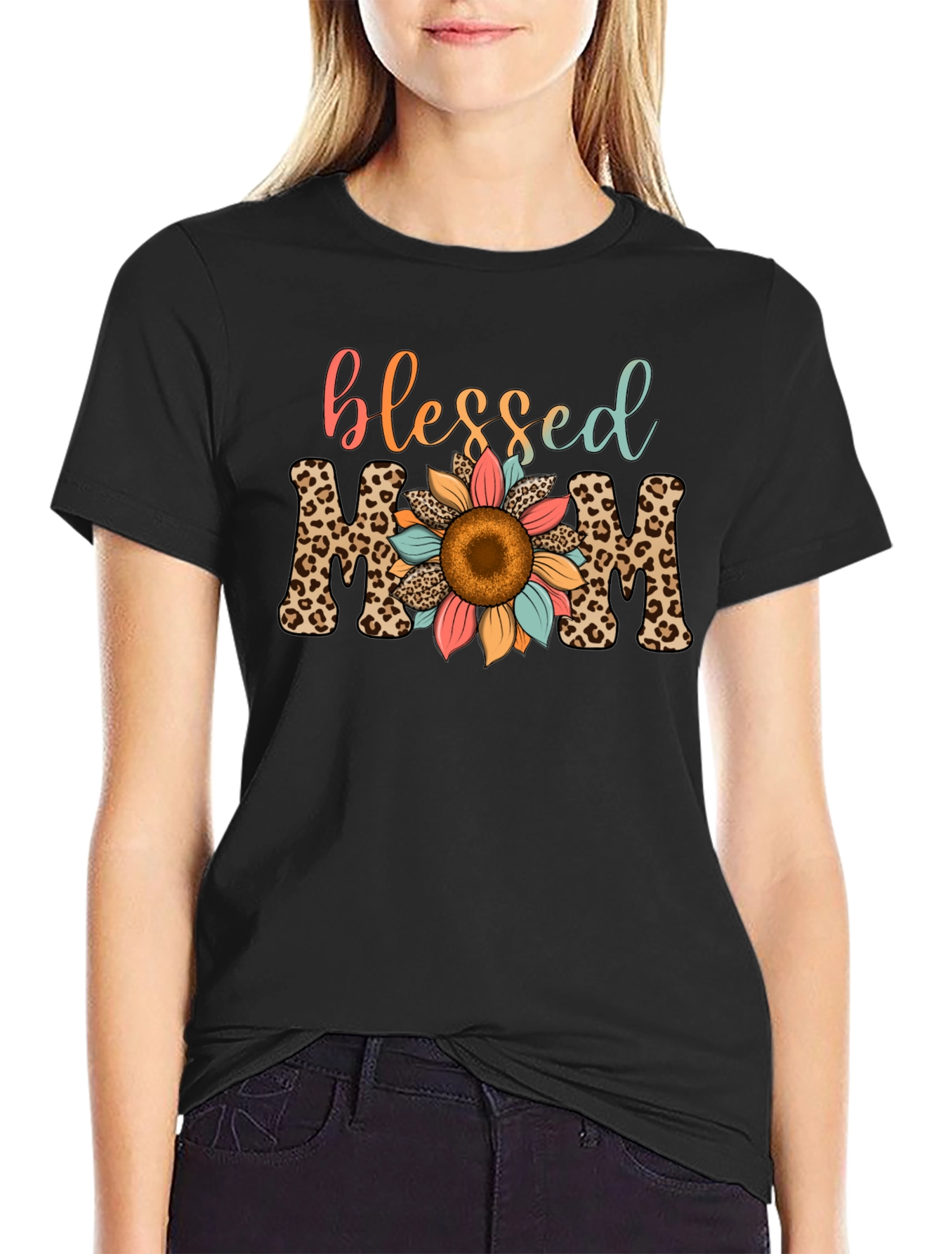 Blessed Mom Leopard Print T-Shirt